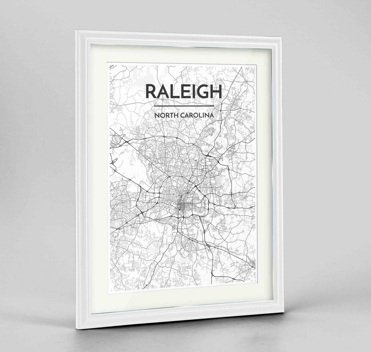Framed Raleigh Map Art Print 24x36&quot; Traditional White frame Point Two Design Group