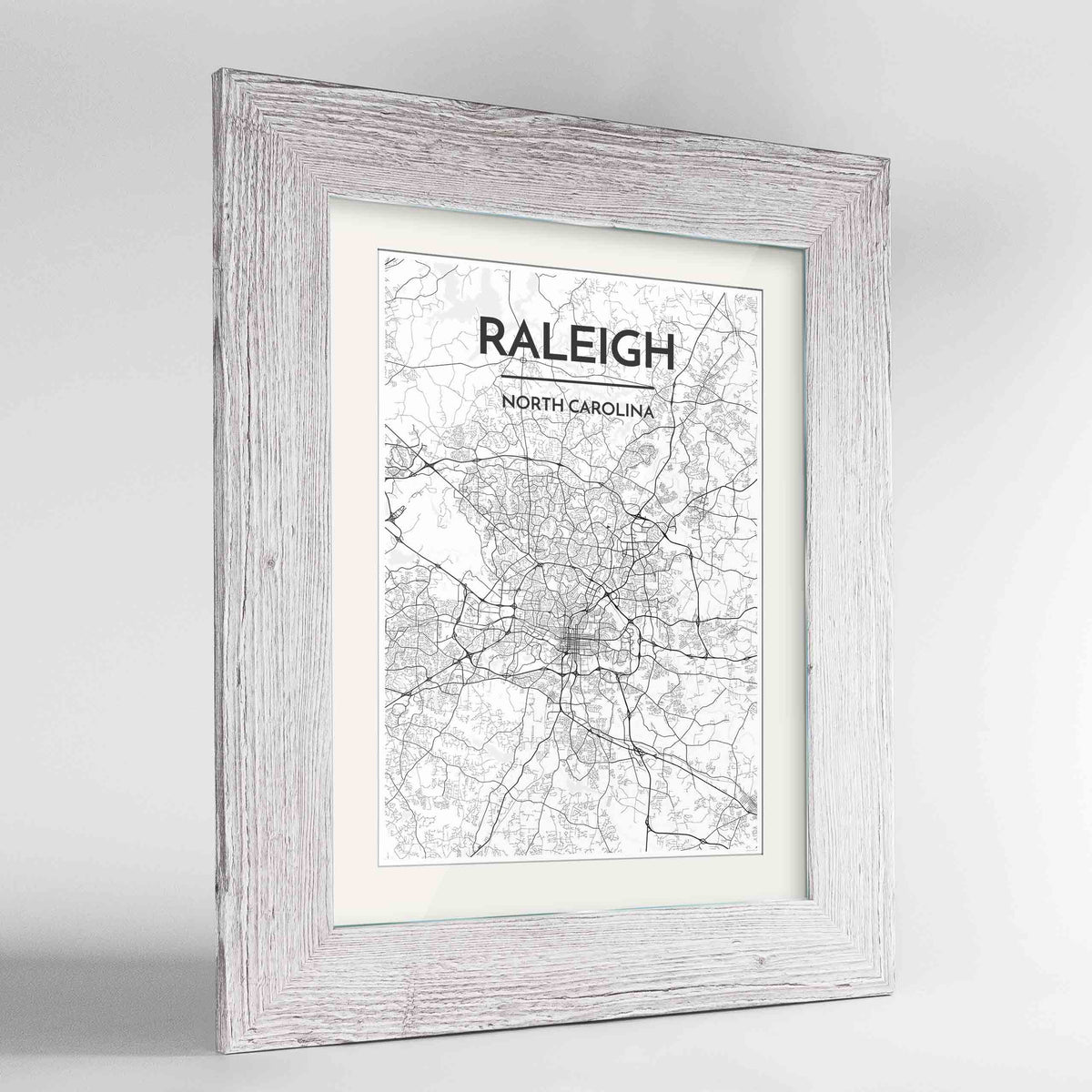 Framed Raleigh Map Art Print 24x36&quot; Western White frame Point Two Design Group