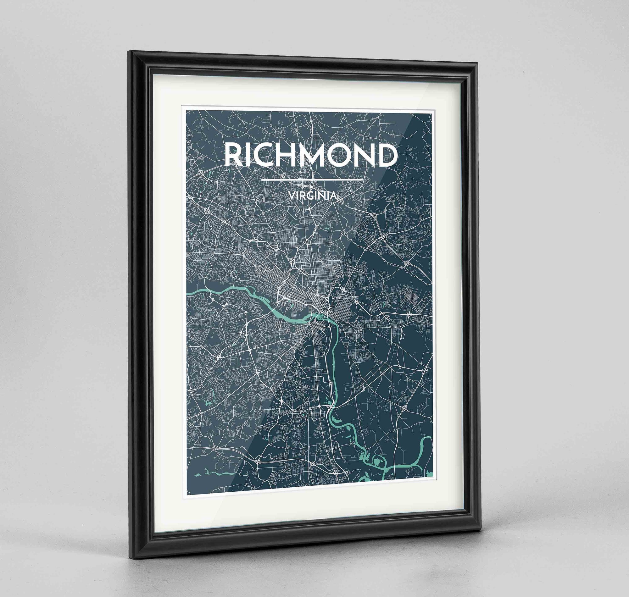 Framed Richmond Map Art Print 24x36" Traditional Black frame Point Two Design Group
