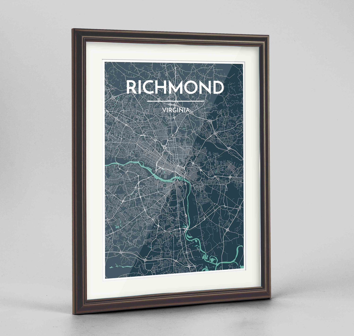 Framed Richmond Map Art Print 24x36&quot; Traditional Walnut frame Point Two Design Group