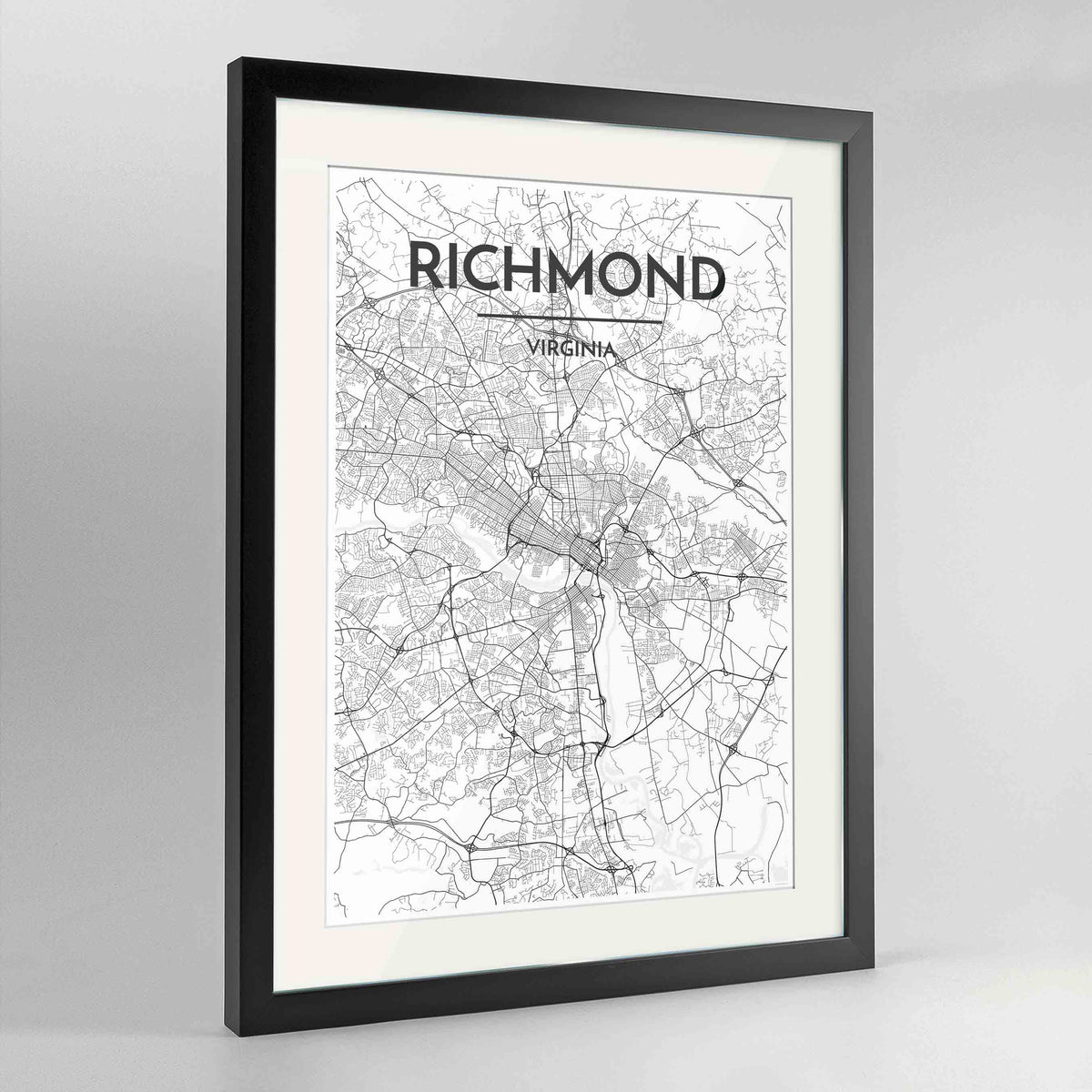 Framed Richmond Map Art Print 24x36&quot; Contemporary Black frame Point Two Design Group