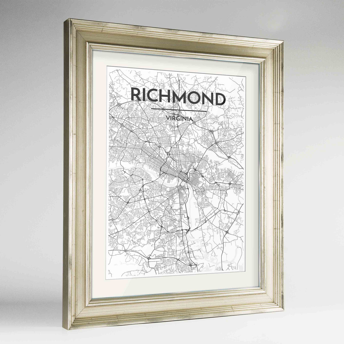 Framed Richmond Map Art Print 24x36&quot; Champagne frame Point Two Design Group