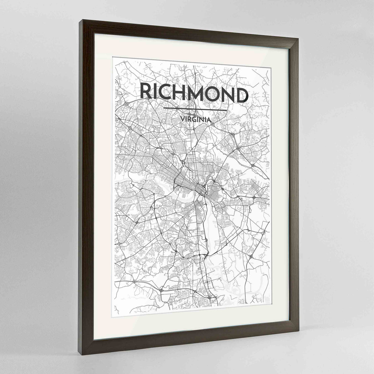 Framed Richmond Map Art Print 24x36&quot; Contemporary Walnut frame Point Two Design Group