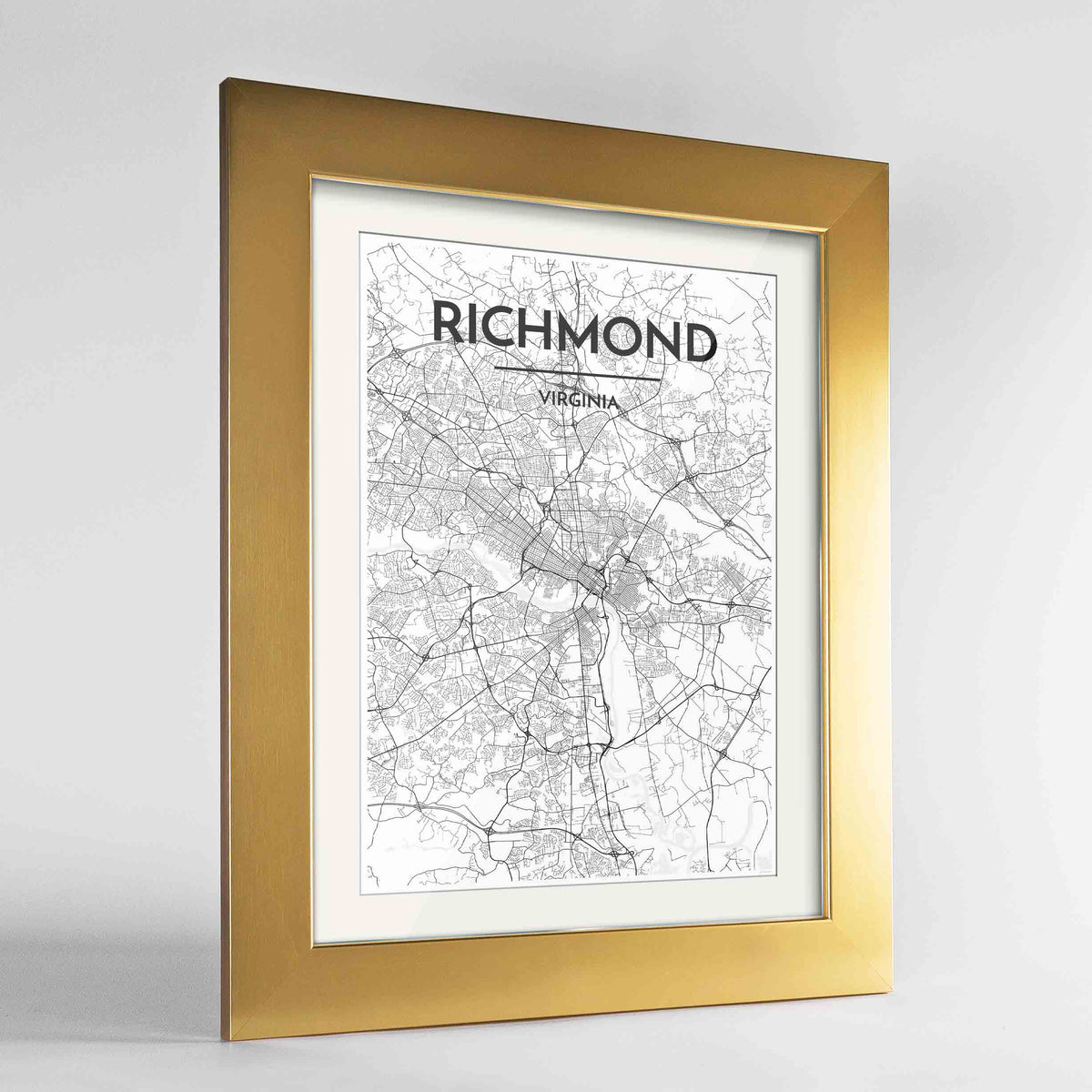 Framed Richmond Map Art Print 24x36&quot; Gold frame Point Two Design Group