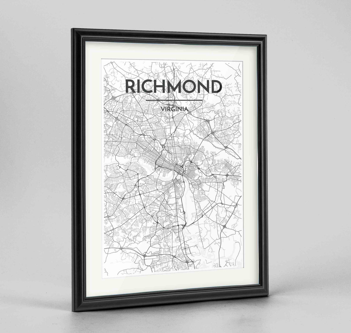 Framed Richmond Map Art Print 24x36&quot; Traditional Black frame Point Two Design Group