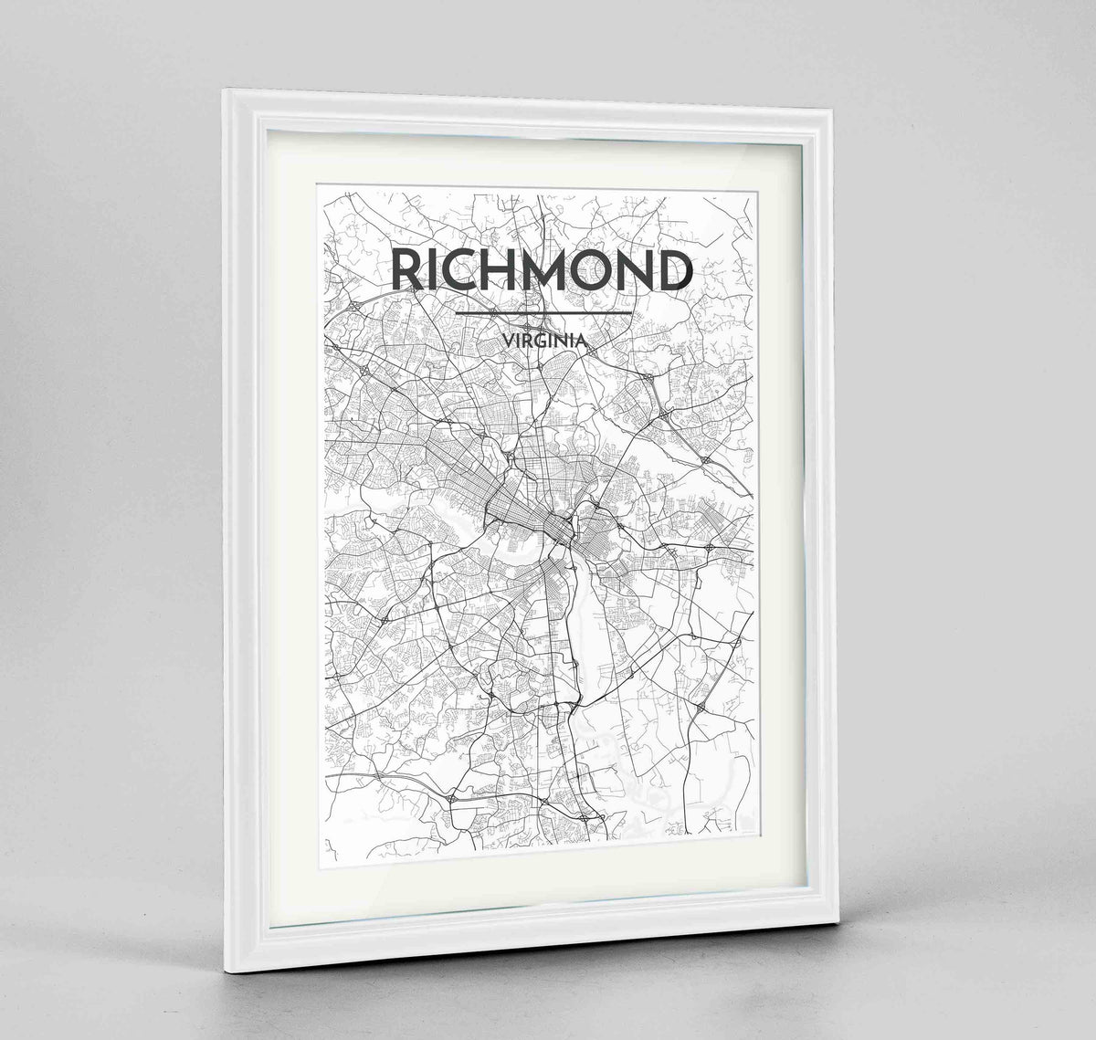 Framed Richmond Map Art Print 24x36&quot; Traditional White frame Point Two Design Group