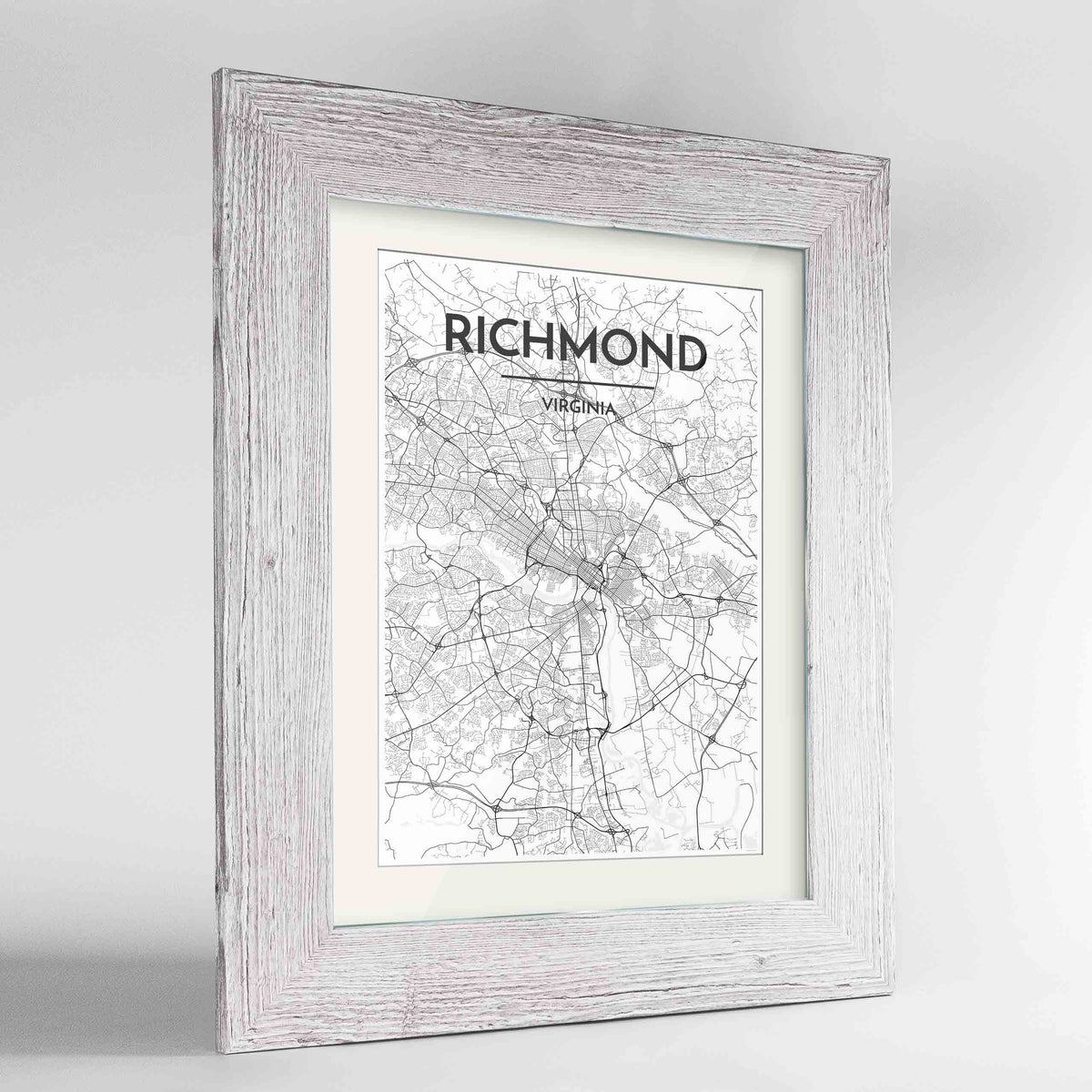 Framed Richmond Map Art Print 24x36&quot; Western White frame Point Two Design Group