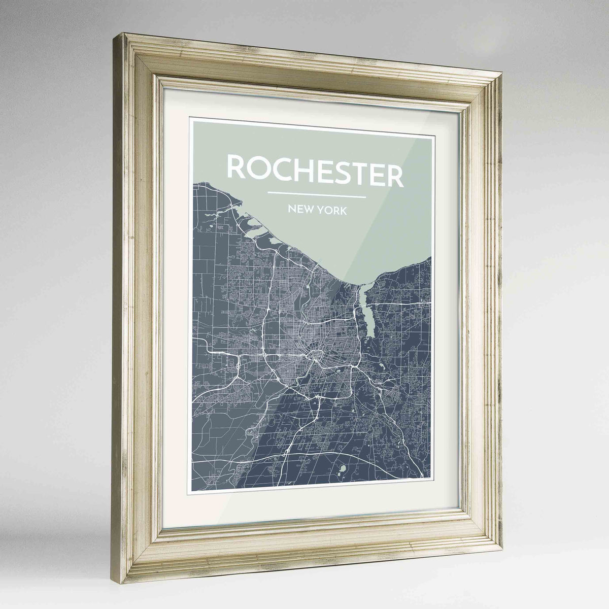 Framed Rochester Map Art Print 24x36&quot; Champagne frame Point Two Design Group