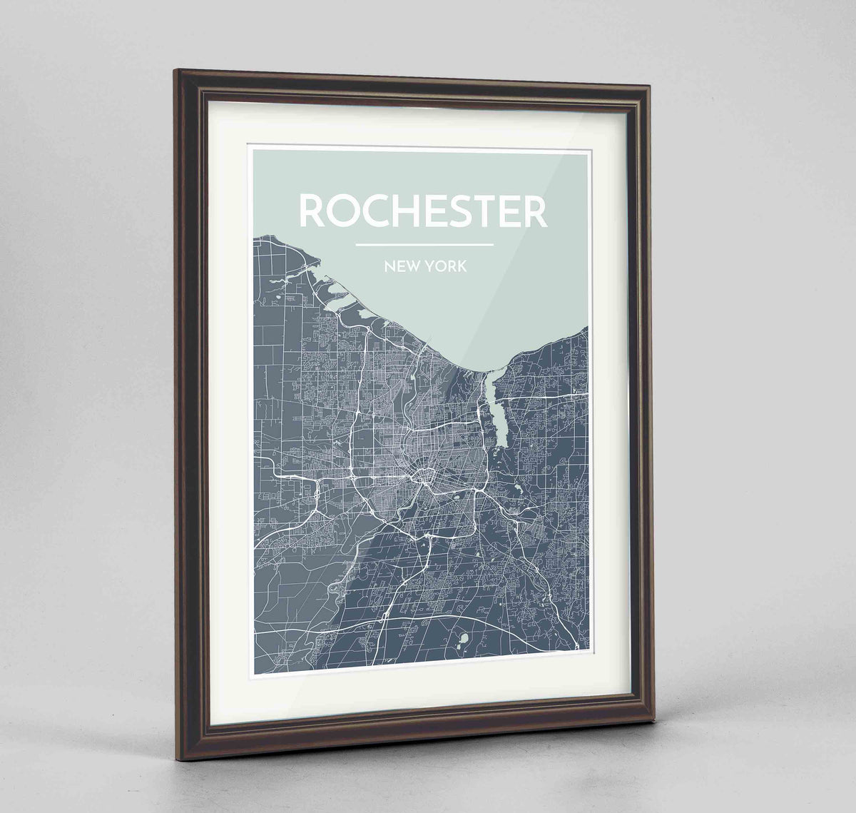 Framed Rochester Map Art Print 24x36&quot; Traditional Walnut frame Point Two Design Group