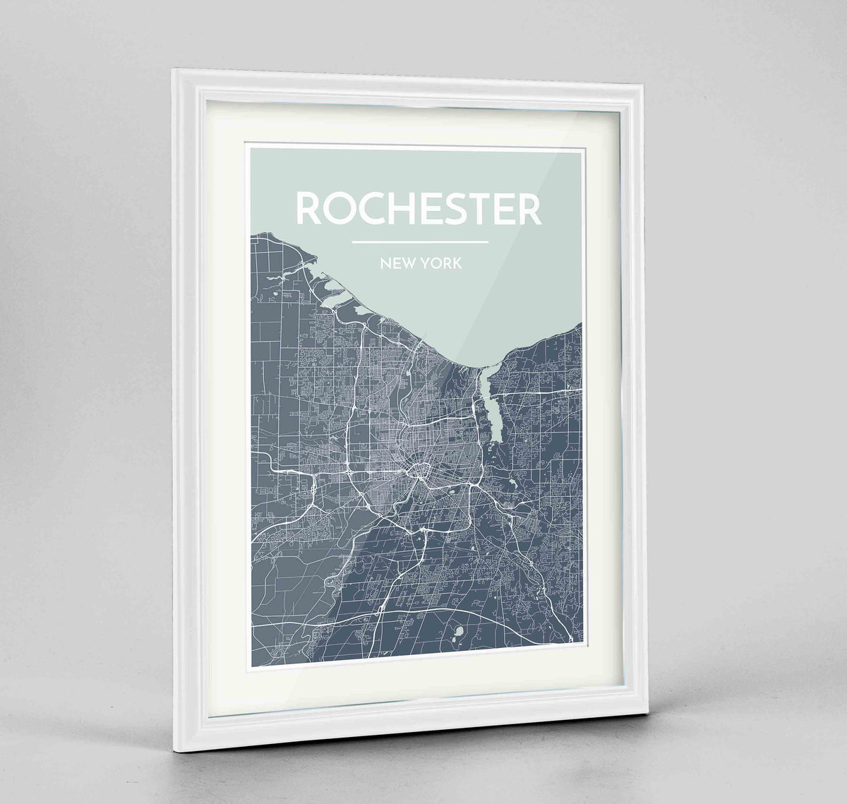 Framed Rochester Map Art Print 24x36&quot; Traditional White frame Point Two Design Group