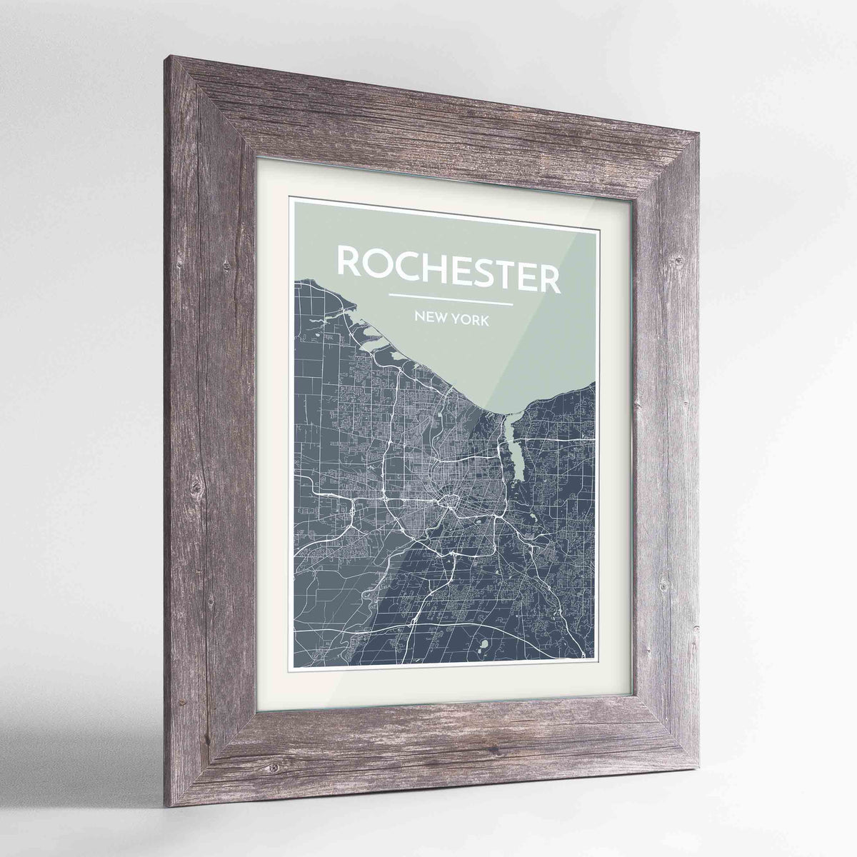 Framed Rochester Map Art Print 24x36&quot; Western Grey frame Point Two Design Group