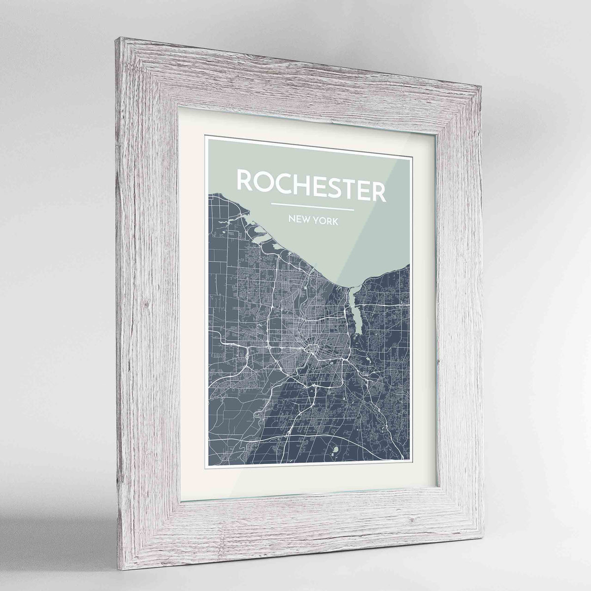 Framed Rochester Map Art Print 24x36&quot; Western White frame Point Two Design Group