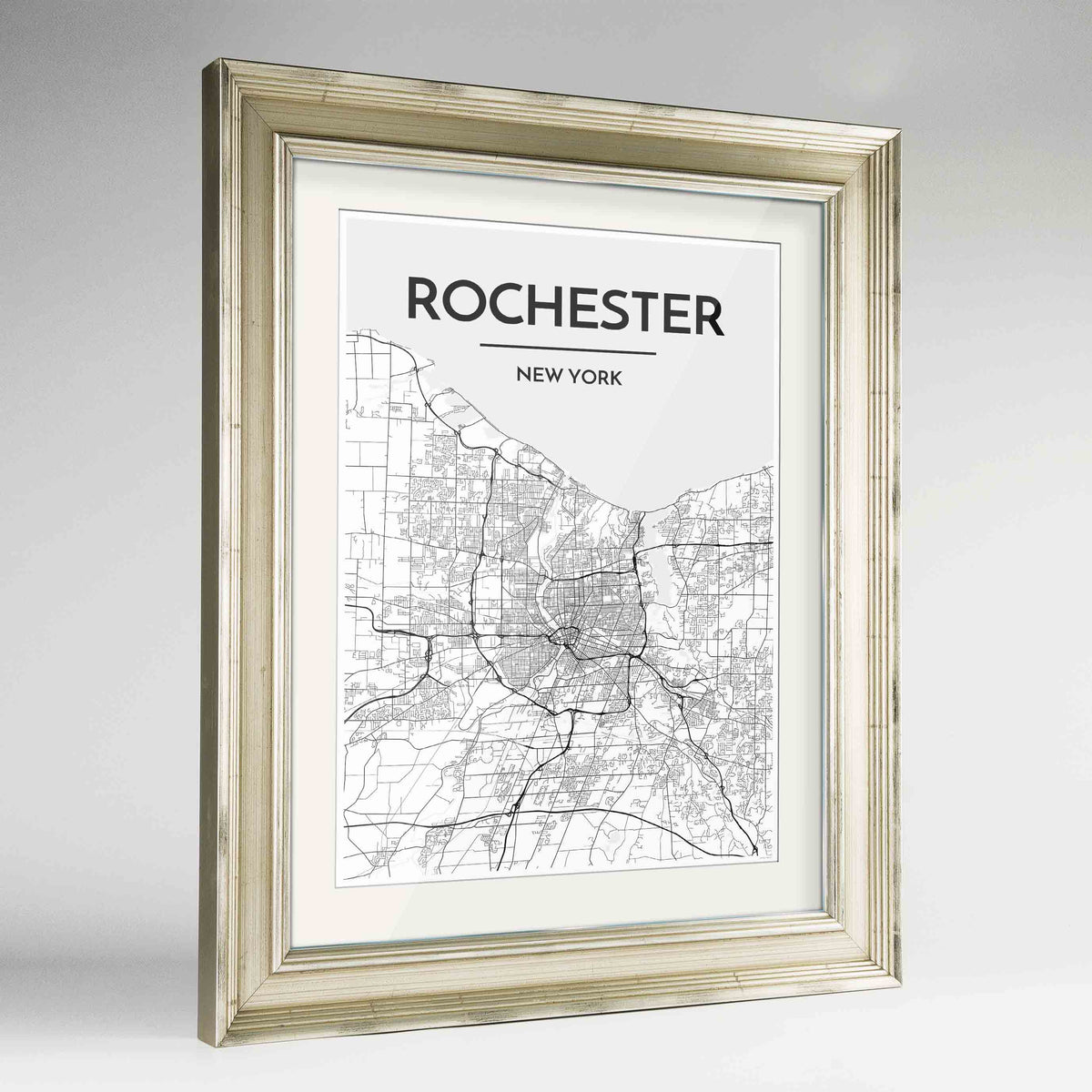 Framed Rochester Map Art Print 24x36&quot; Champagne frame Point Two Design Group