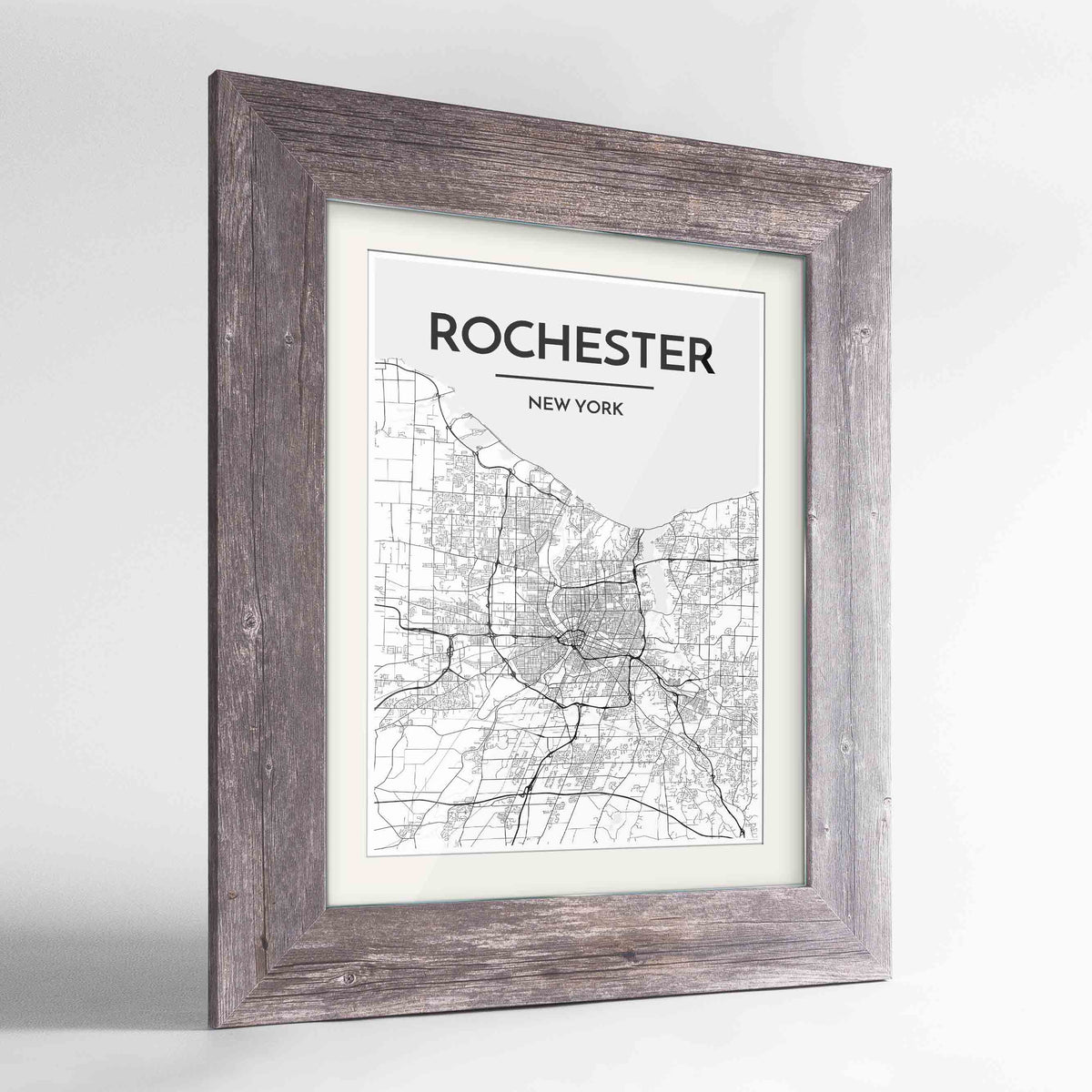 Framed Rochester Map Art Print 24x36&quot; Western Grey frame Point Two Design Group
