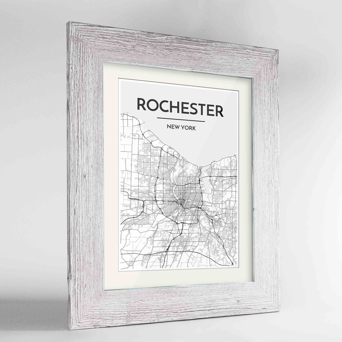 Framed Rochester Map Art Print 24x36&quot; Western White frame Point Two Design Group