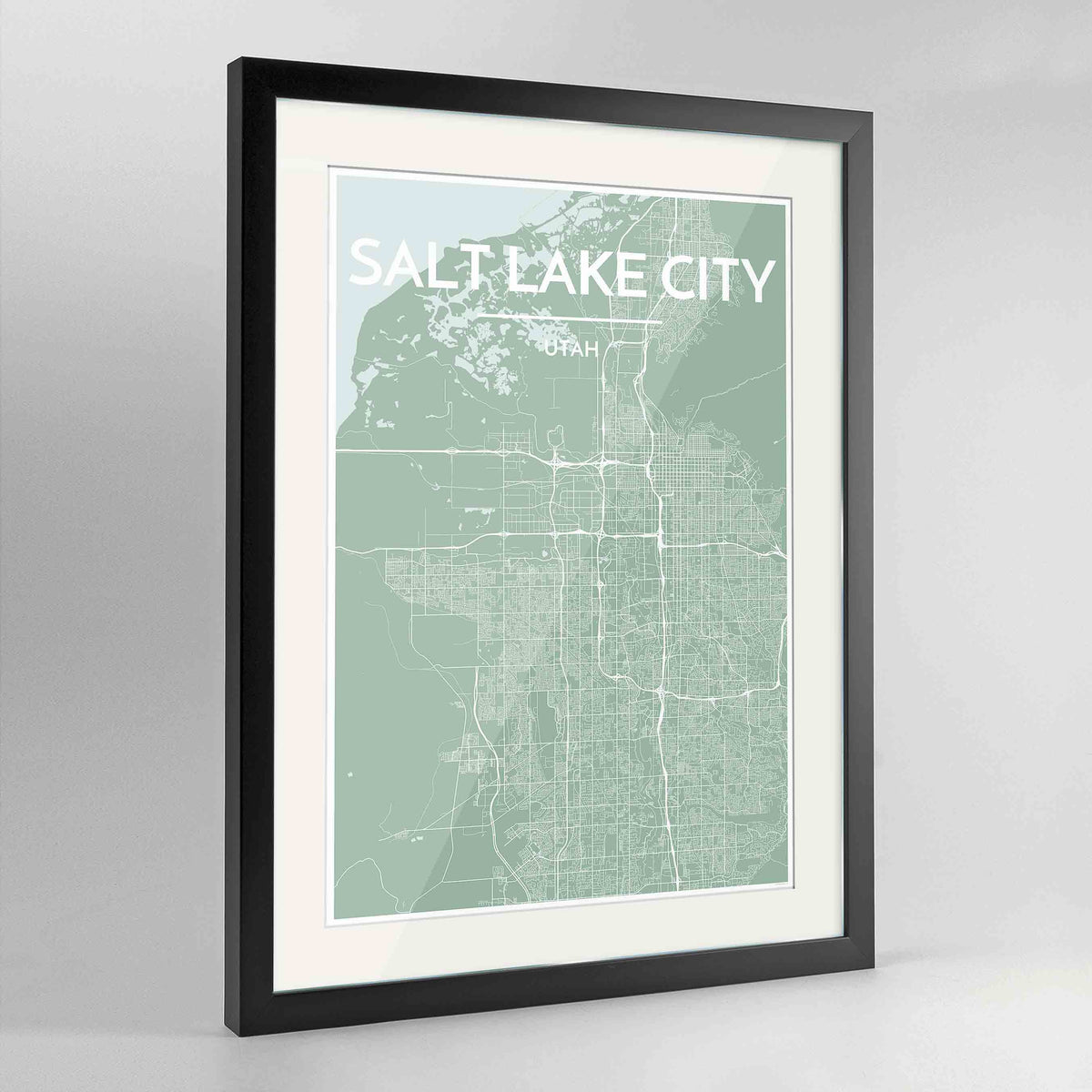 Framed Salt Lake Map Art Print 24x36&quot; Contemporary Black frame Point Two Design Group