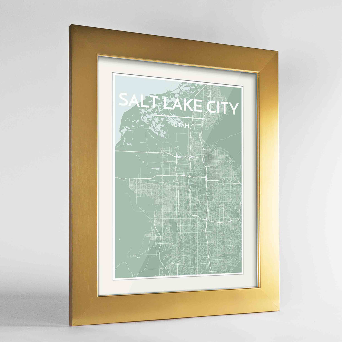 Framed Salt Lake Map Art Print 24x36&quot; Gold frame Point Two Design Group