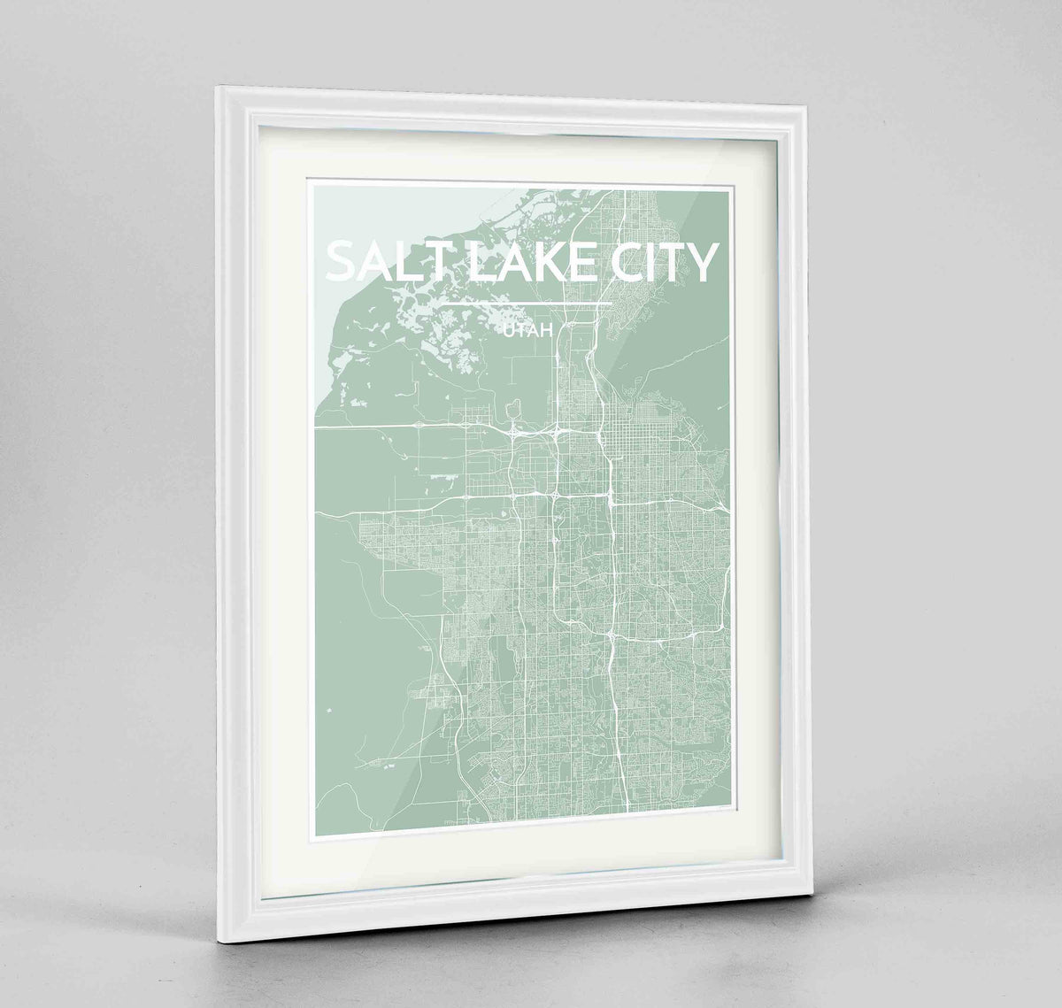 Framed Salt Lake Map Art Print 24x36&quot; Traditional White frame Point Two Design Group