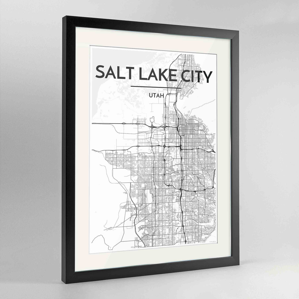 Framed Salt Lake Map Art Print 24x36&quot; Contemporary Black frame Point Two Design Group
