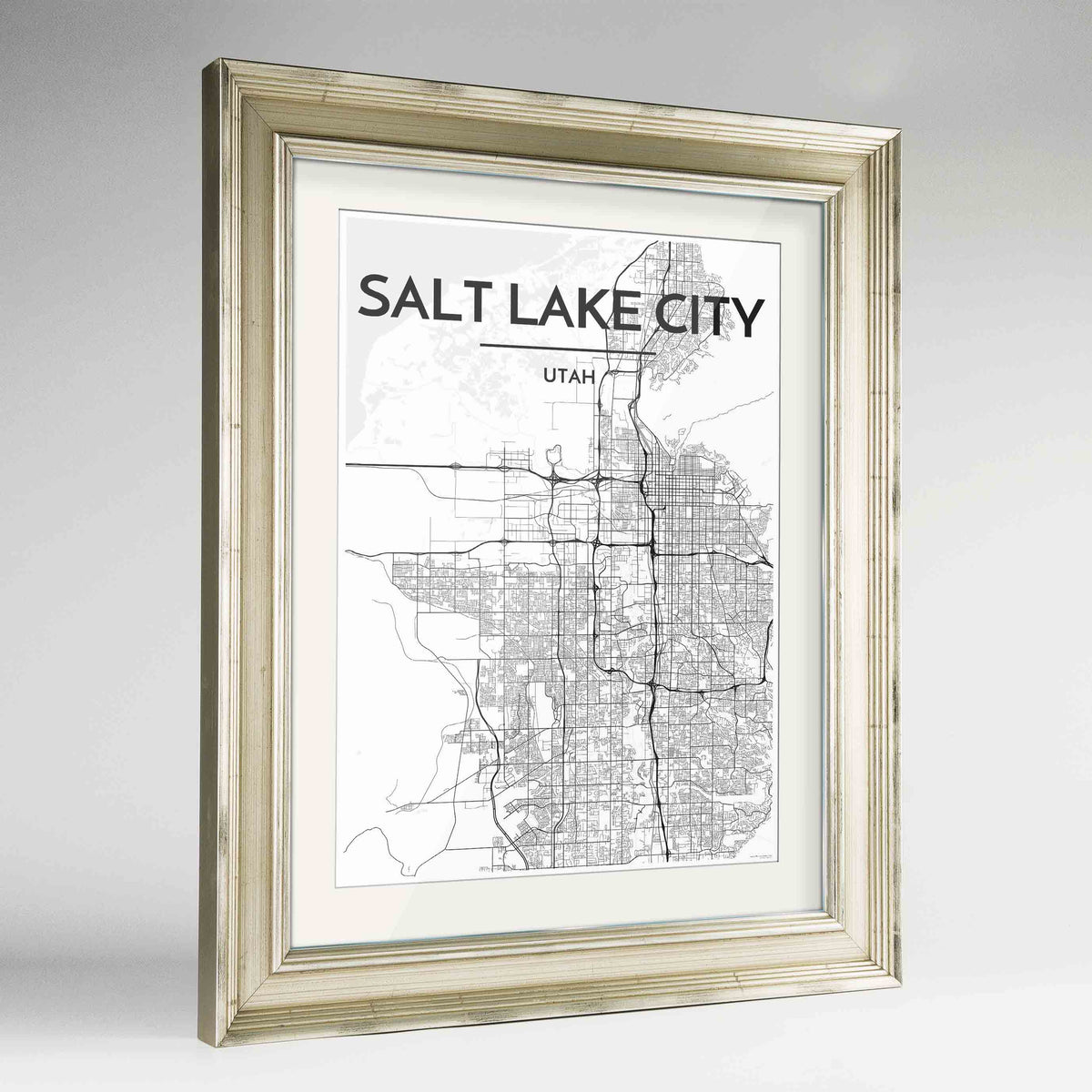 Framed Salt Lake Map Art Print 24x36&quot; Champagne frame Point Two Design Group