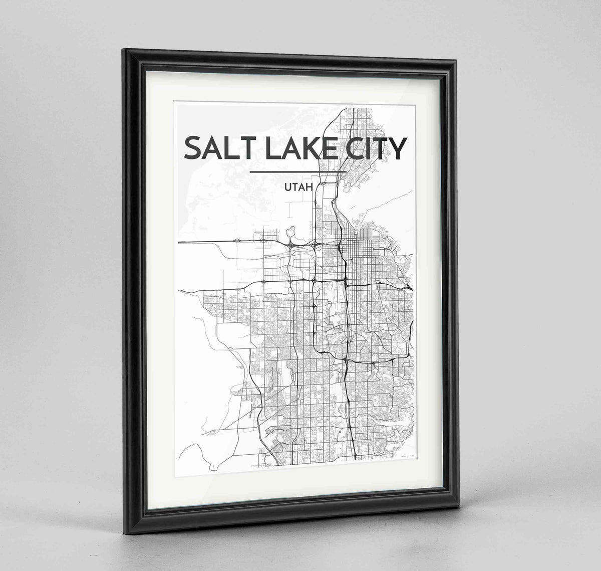 Framed Salt Lake Map Art Print 24x36&quot; Traditional Black frame Point Two Design Group