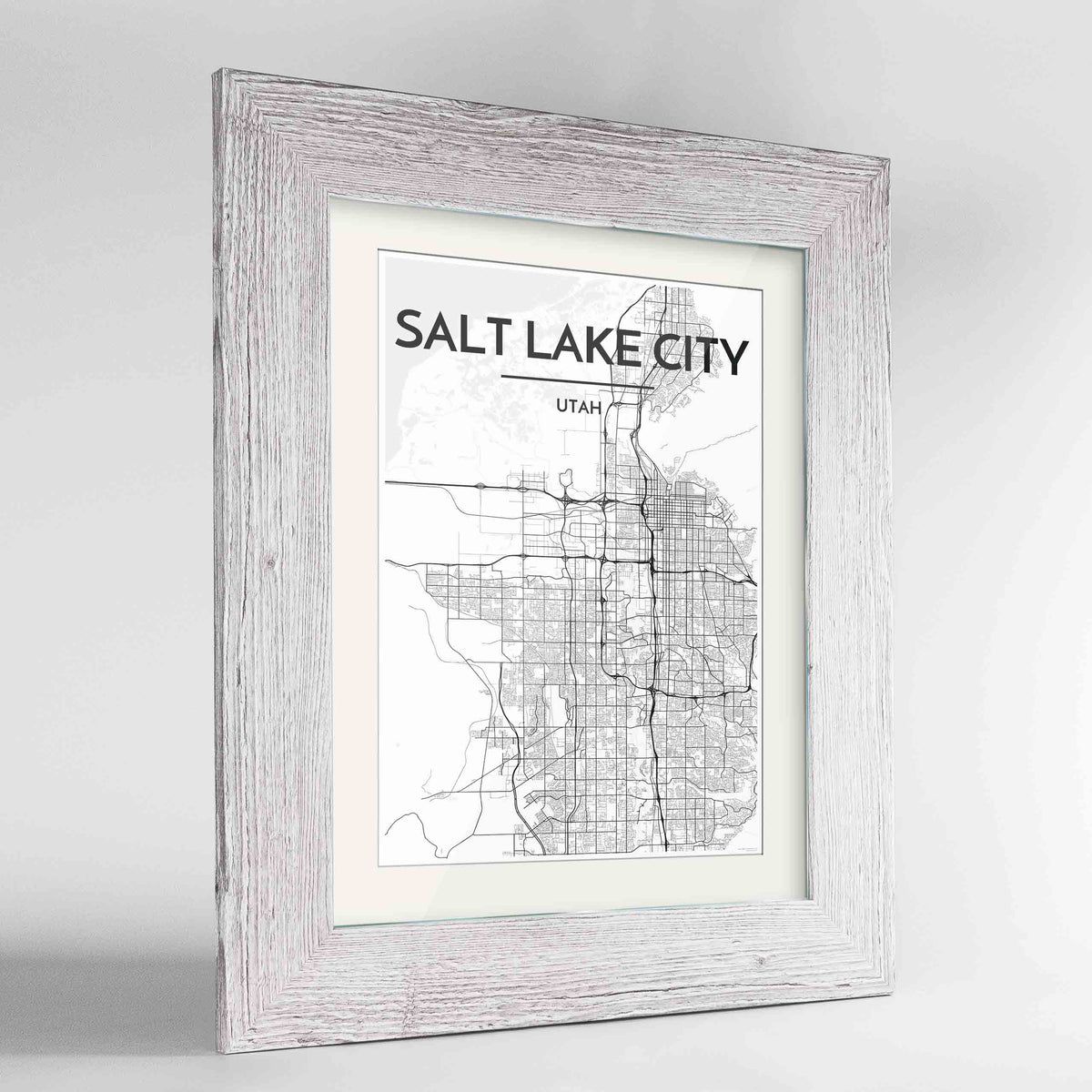 Framed Salt Lake Map Art Print 24x36&quot; Western White frame Point Two Design Group
