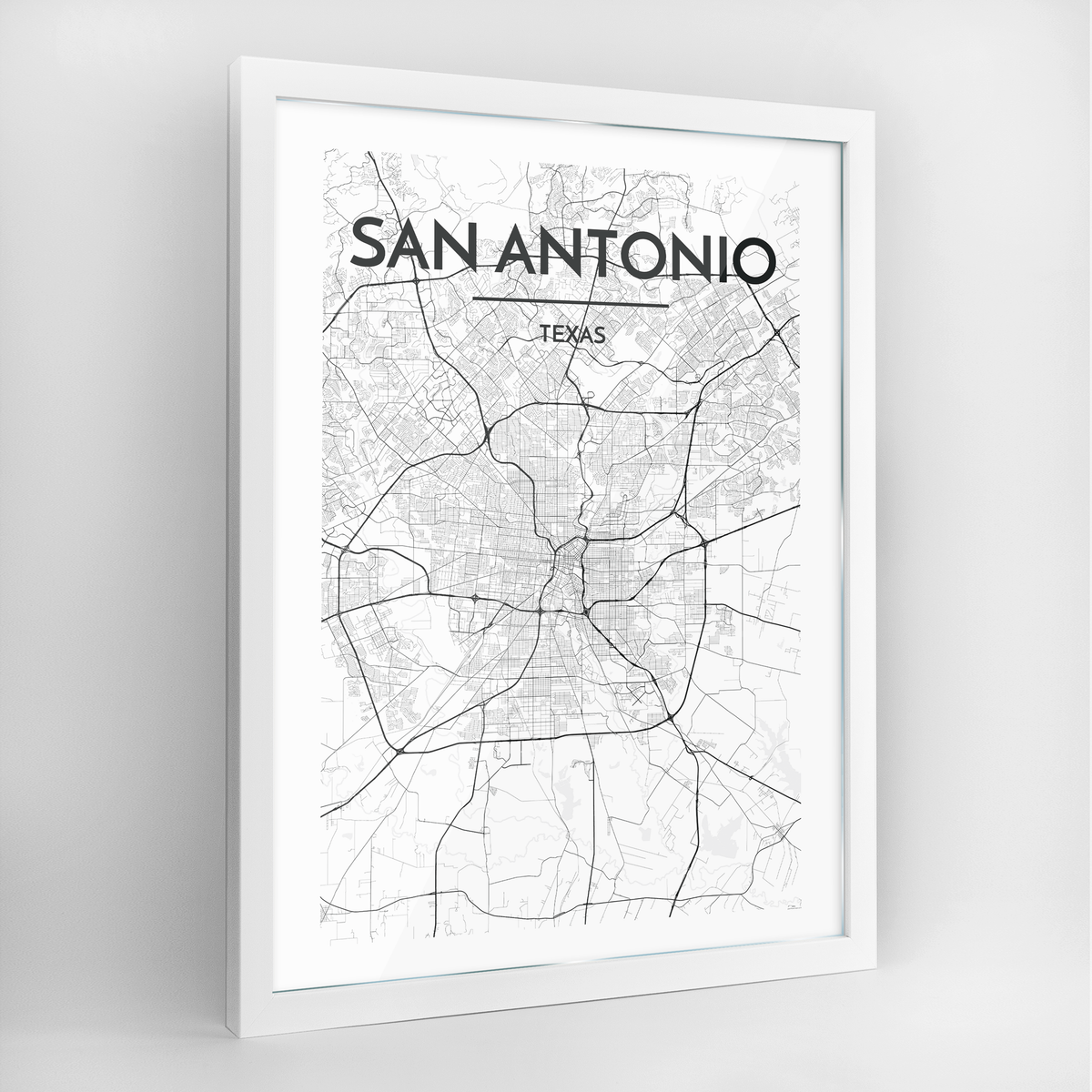 San Antonio Map Art Print - Framed