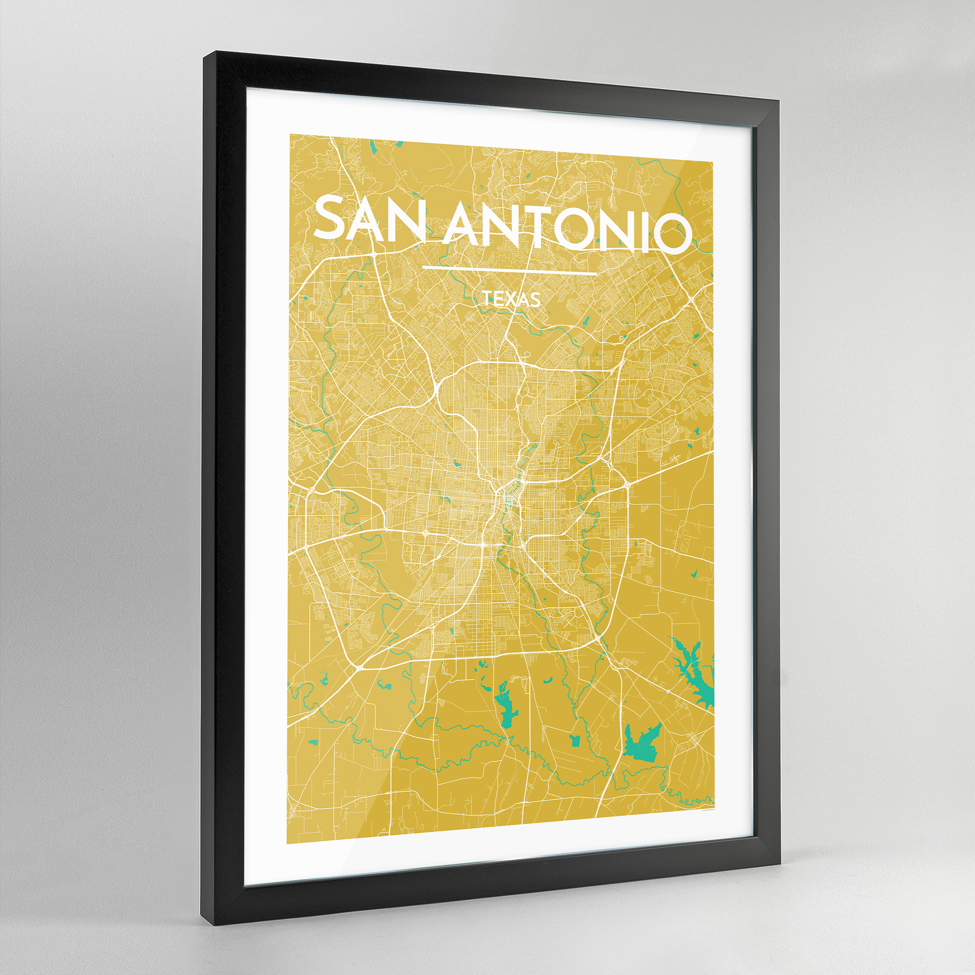 Framed San Antonio City Map Art Print - Point Two Design