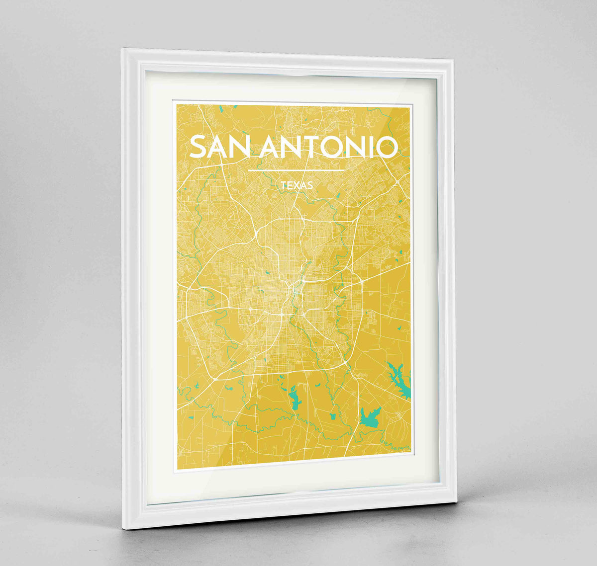 Framed San Antonio Map Art Print 24x36&quot; Traditional White frame Point Two Design Group