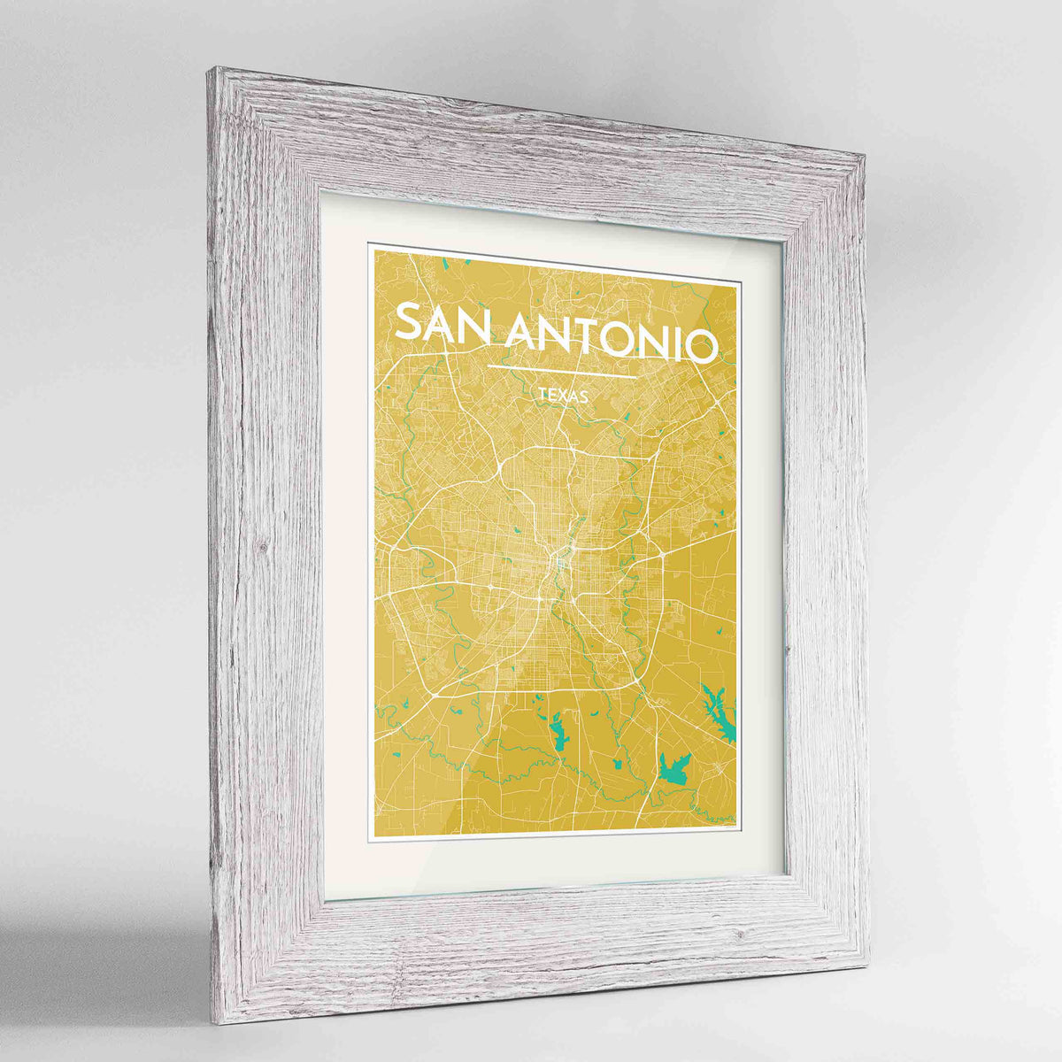 Framed San Antonio Map Art Print 24x36&quot; Western White frame Point Two Design Group