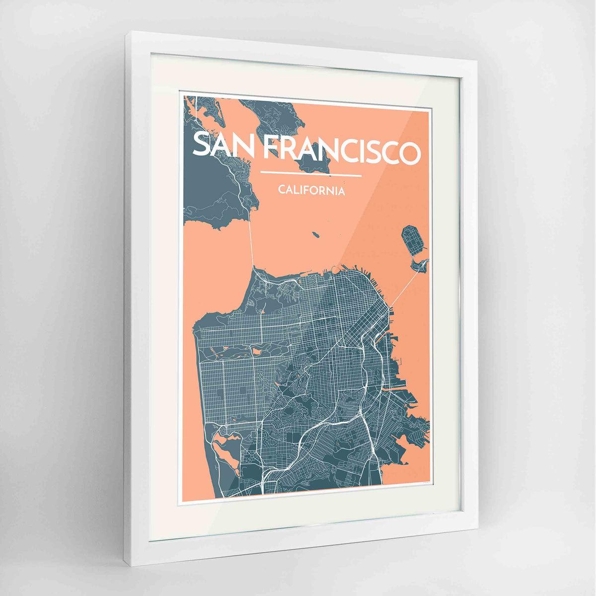 Framed San Francisco Map Art Print 24x36&quot; Contemporary White frame Point Two Design Group