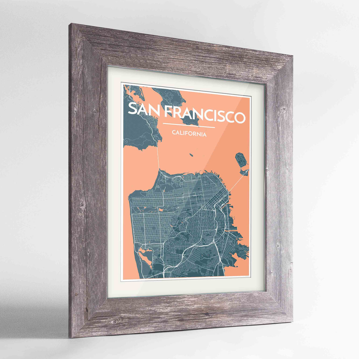 Framed San Francisco Map Art Print 24x36&quot; Western Grey frame Point Two Design Group
