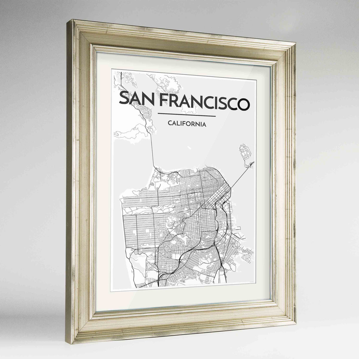 Framed San Francisco Map Art Print 24x36&quot; Champagne frame Point Two Design Group