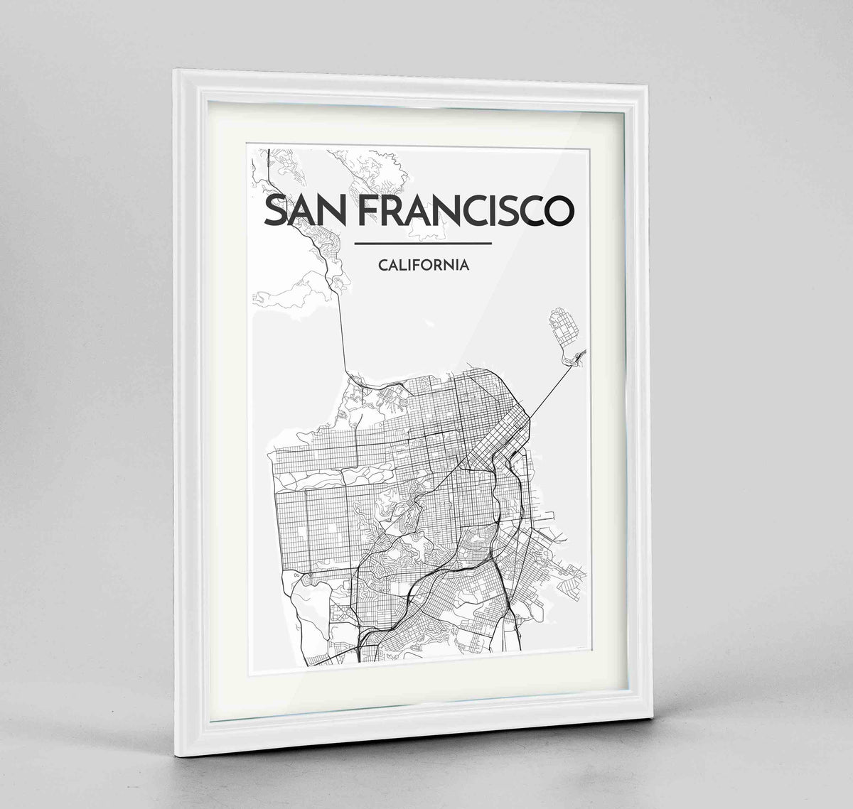 Framed San Francisco Map Art Print 24x36&quot; Traditional White frame Point Two Design Group