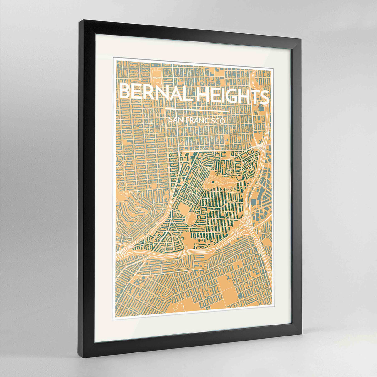 Framed Bernal Heights San Francisco Map Art Print 24x36&quot; Contemporary Black frame Point Two Design Group