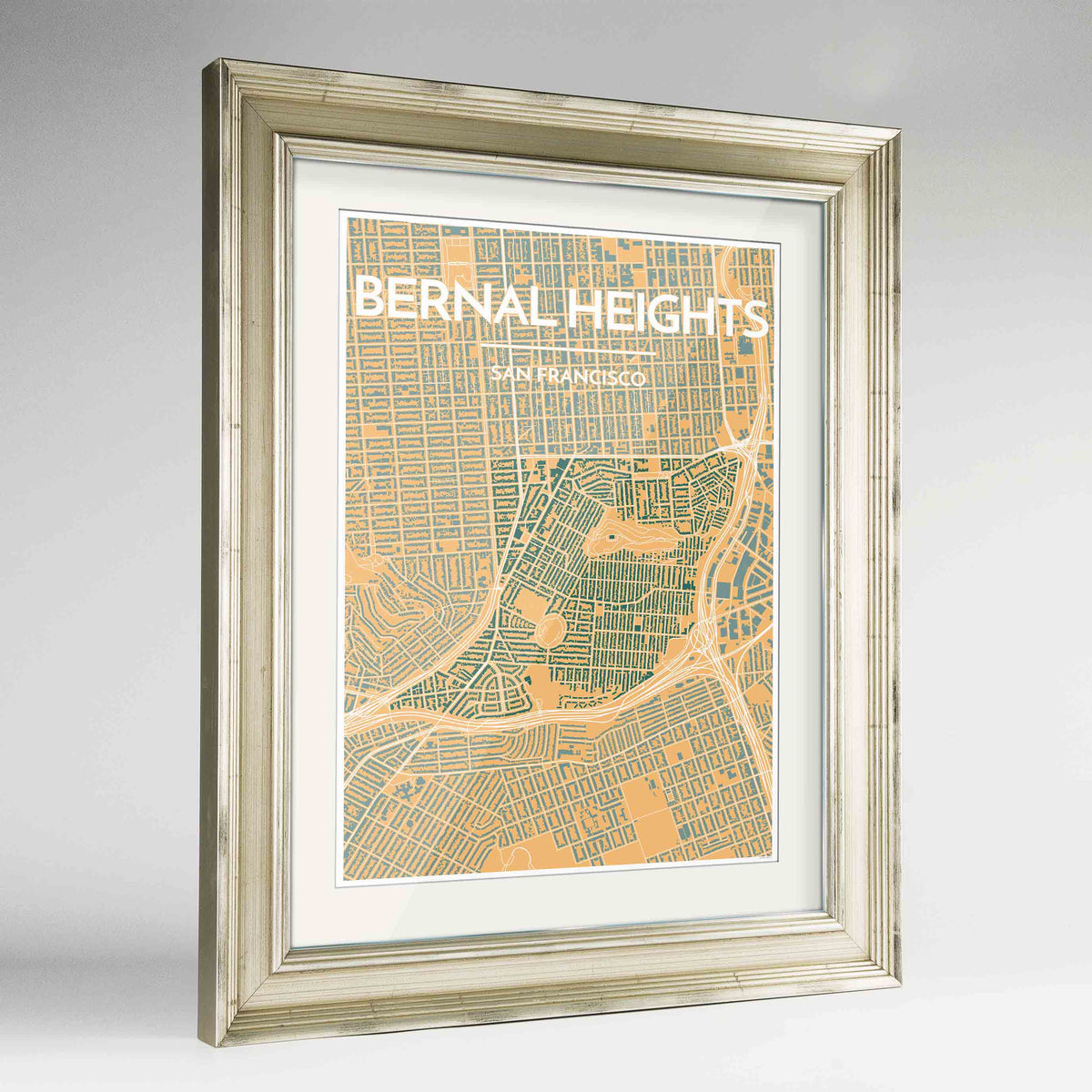 Framed Bernal Heights San Francisco Map Art Print 24x36&quot; Champagne frame Point Two Design Group