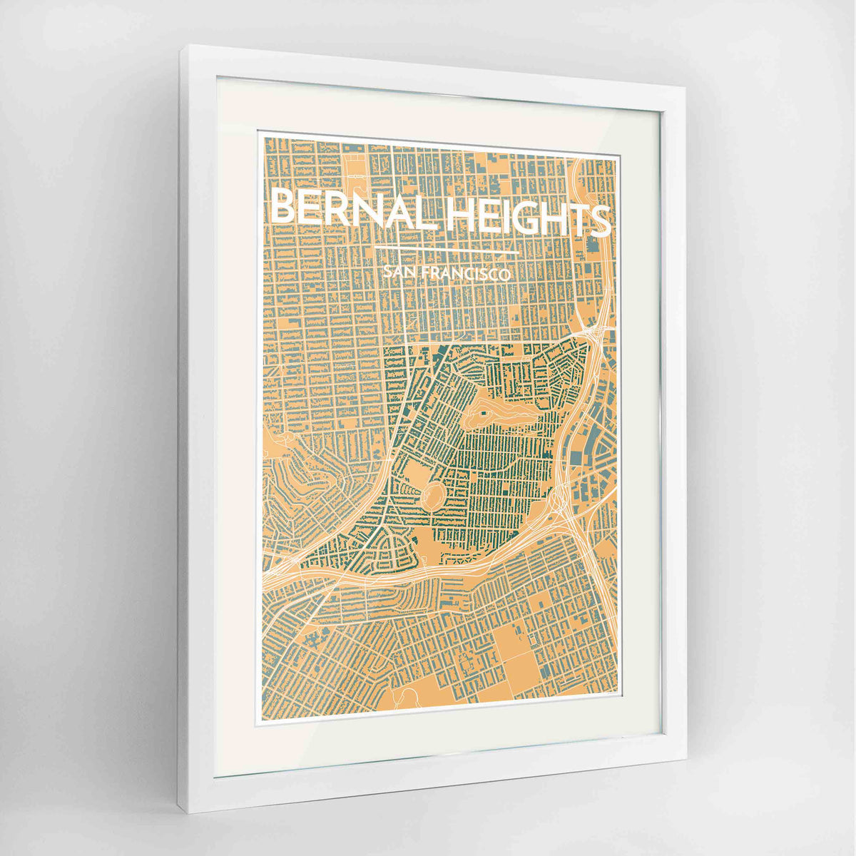 Framed Bernal Heights San Francisco Map Art Print 24x36&quot; Contemporary White frame Point Two Design Group