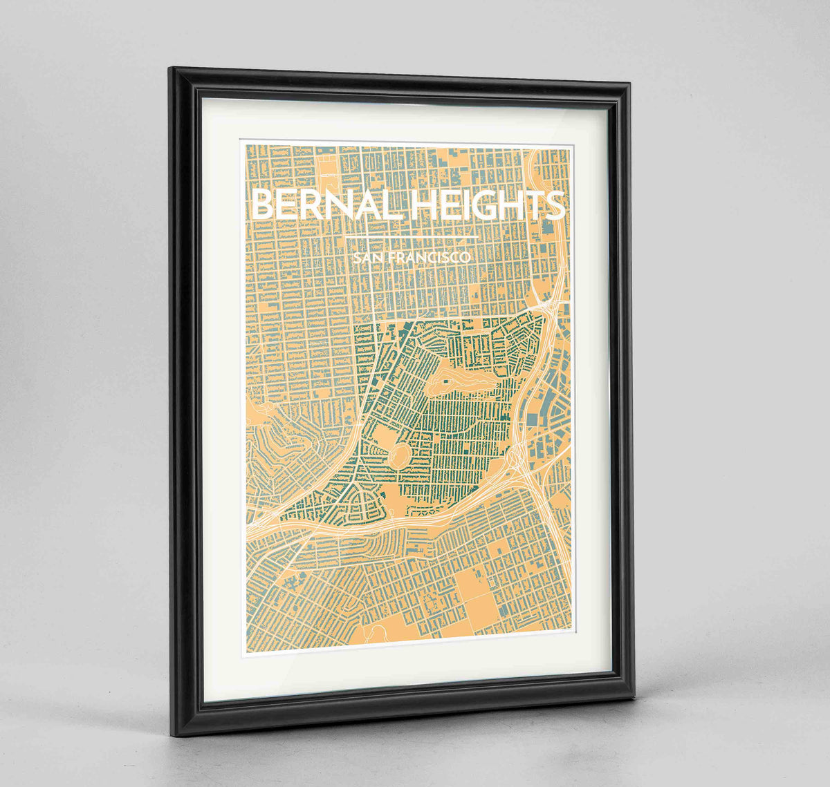 Framed Bernal Heights San Francisco Map Art Print 24x36&quot; Traditional Black frame Point Two Design Group