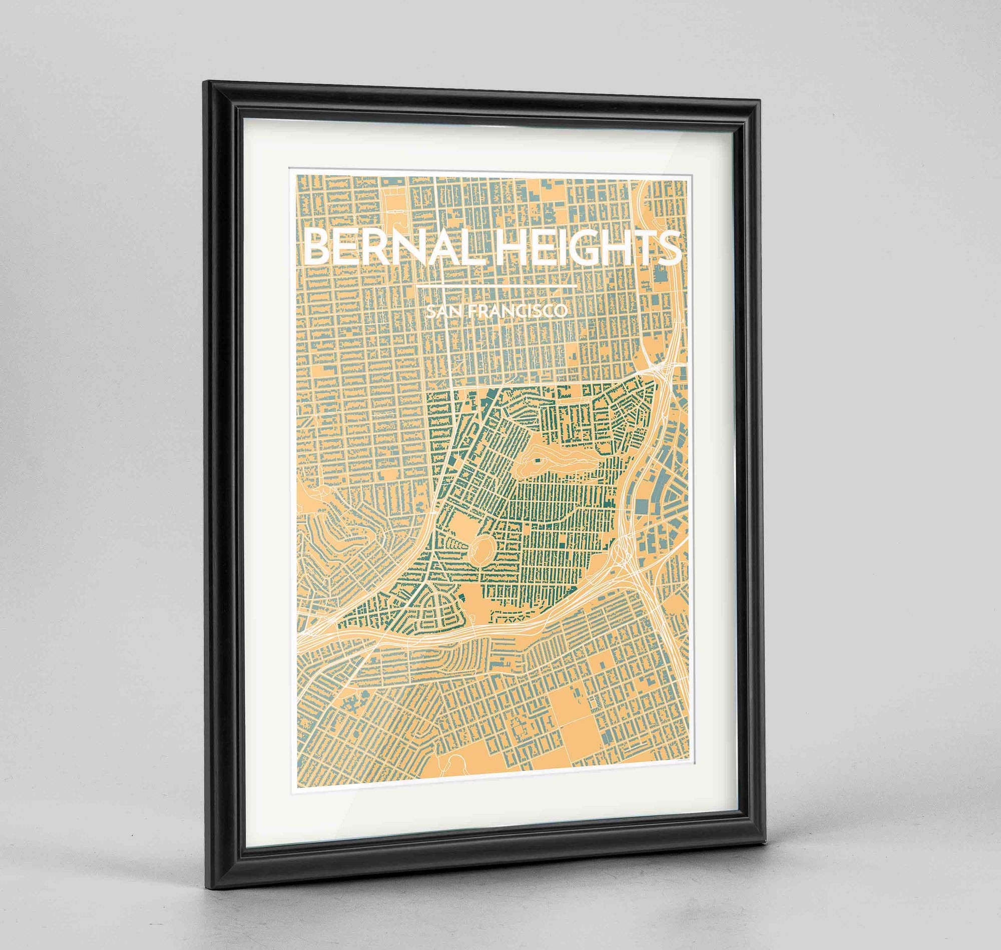 Framed Bernal Heights San Francisco Map Art Print 24x36" Traditional Black frame Point Two Design Group