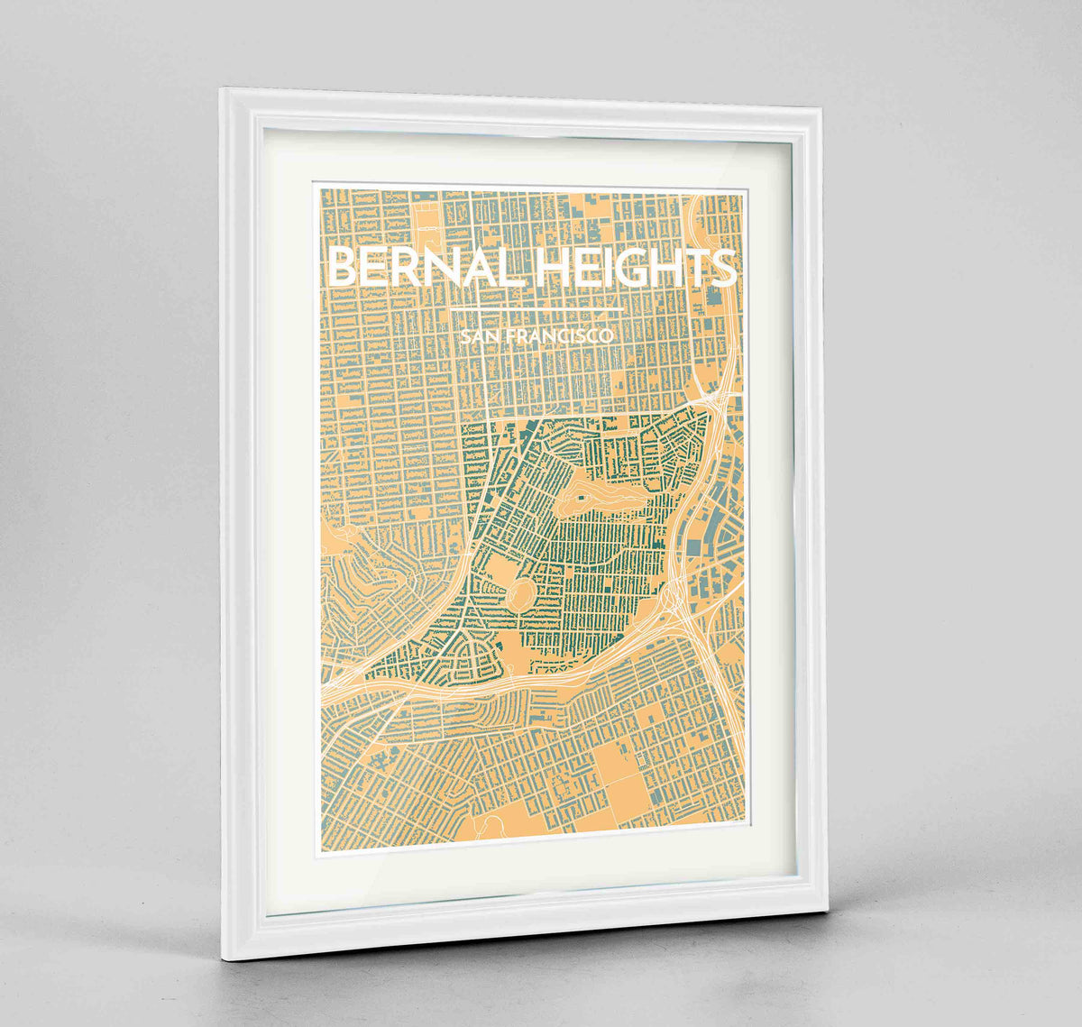 Framed Bernal Heights San Francisco Map Art Print 24x36&quot; Traditional White frame Point Two Design Group