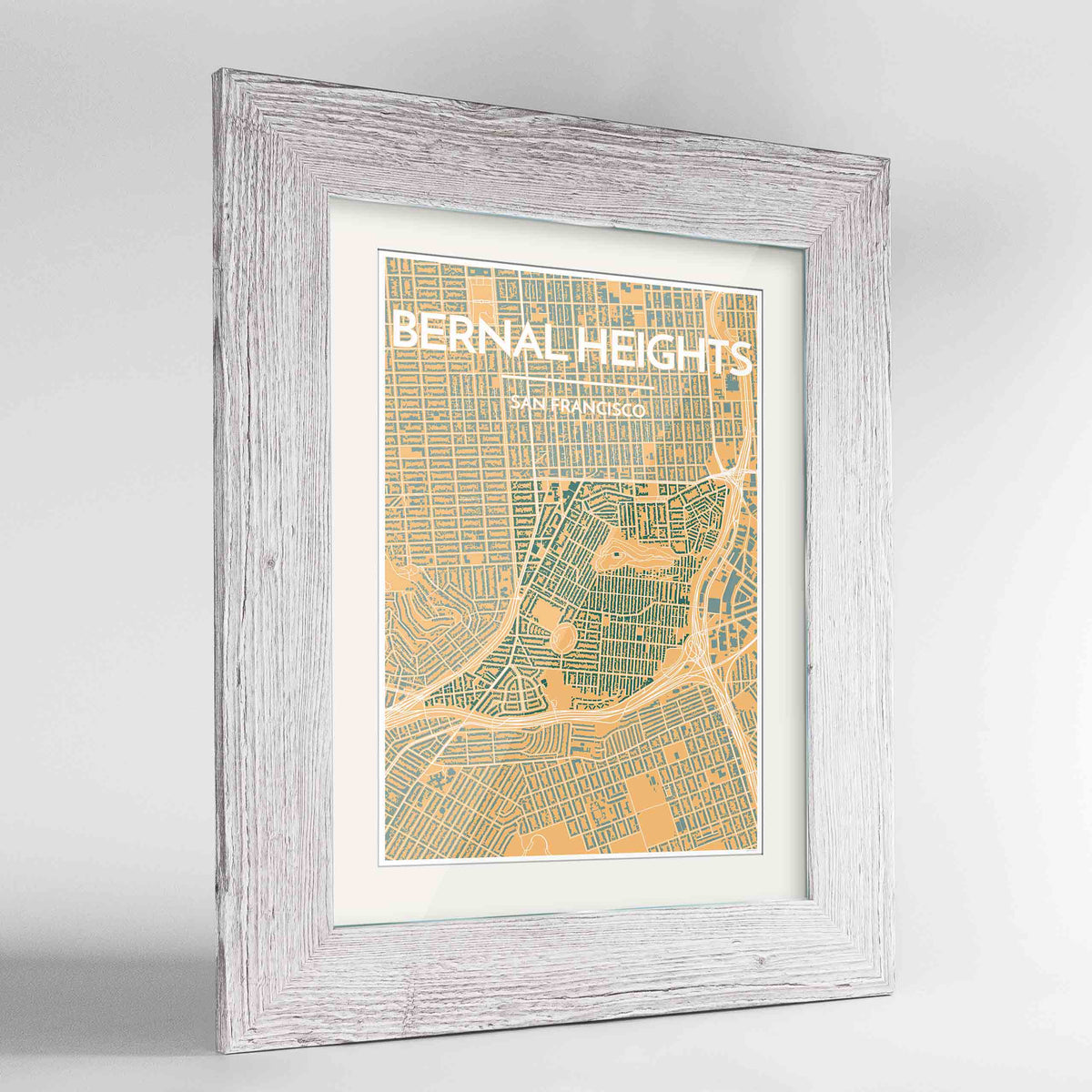 Framed Bernal Heights San Francisco Map Art Print 24x36&quot; Western White frame Point Two Design Group