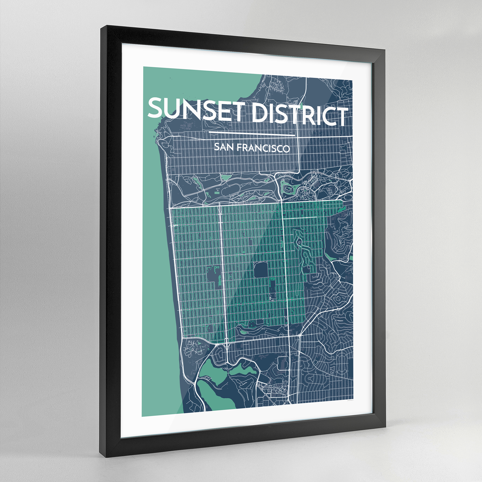 Framed The Sunset District San Francisco City Map Art Print - Point Two Design