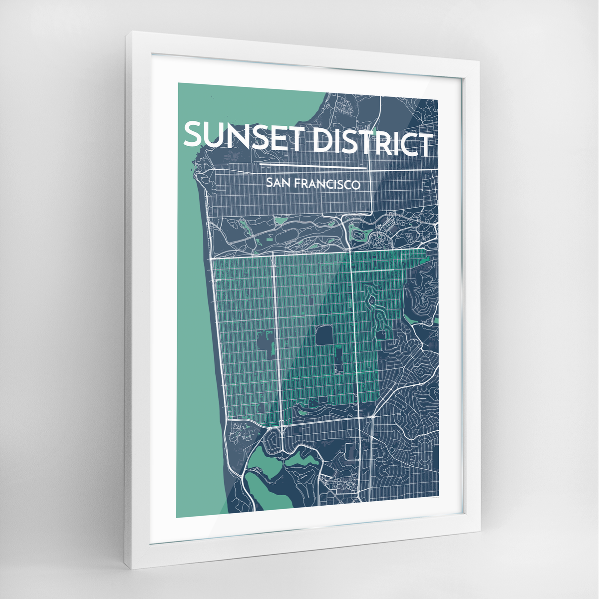 The Sunset District San Francisco Map Art Print - Framed