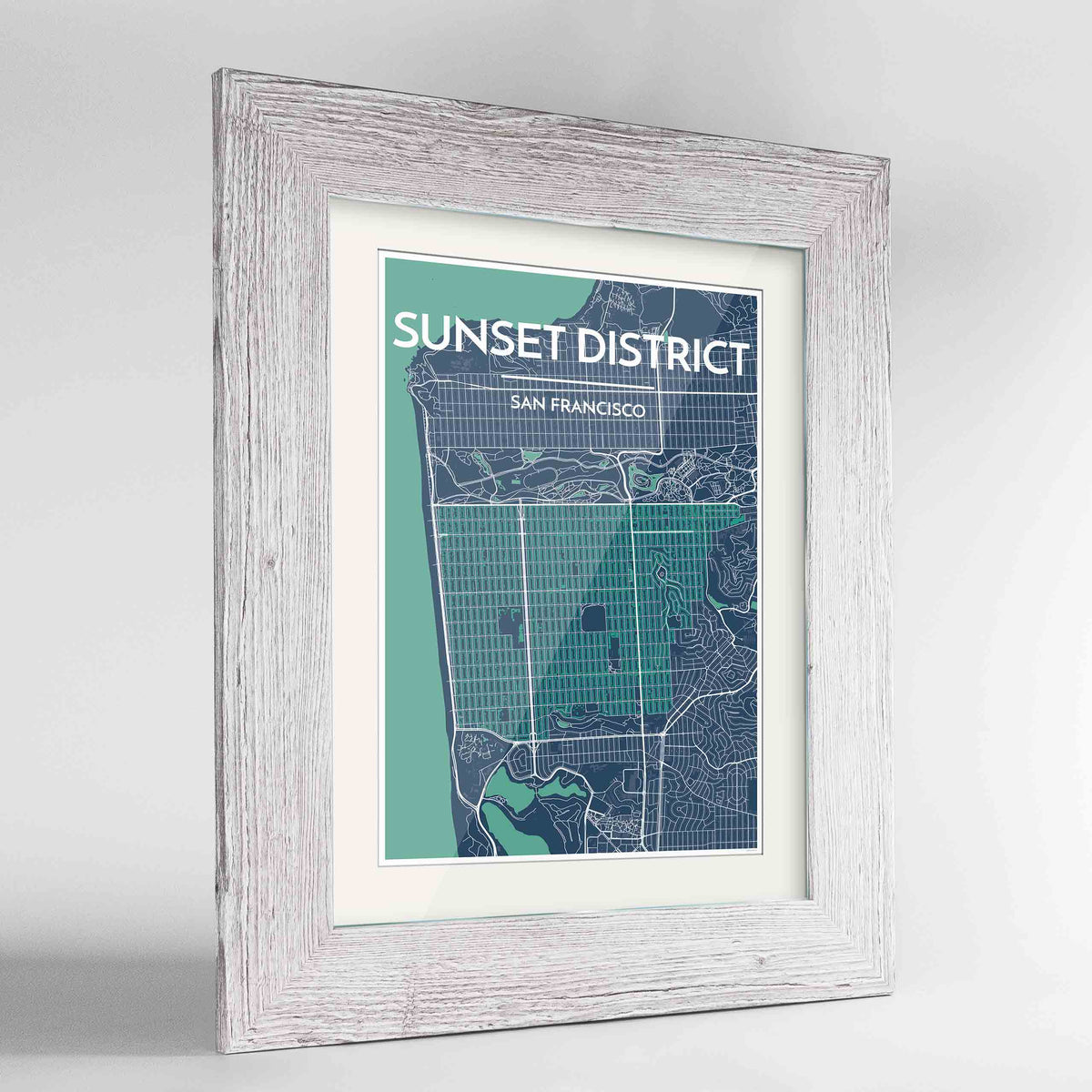 Framed The Sunset District San Francisco Map Art Print 24x36&quot; Western White frame Point Two Design Group