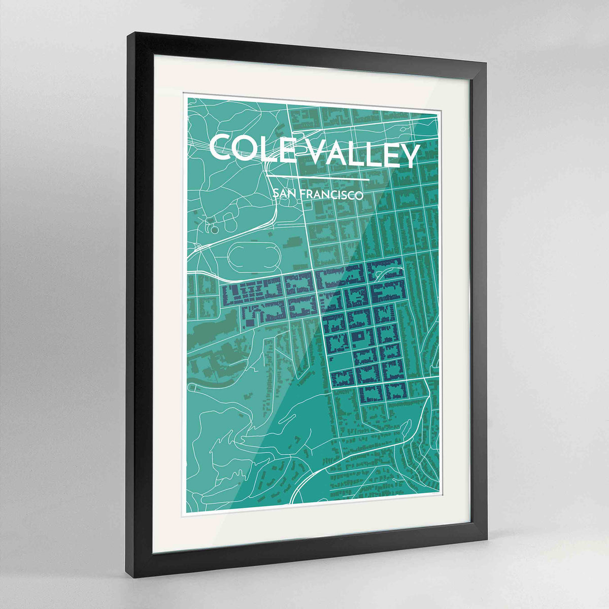 Framed Cole Valley San Francisco Map Art Print 24x36&quot; Contemporary Black frame Point Two Design Group