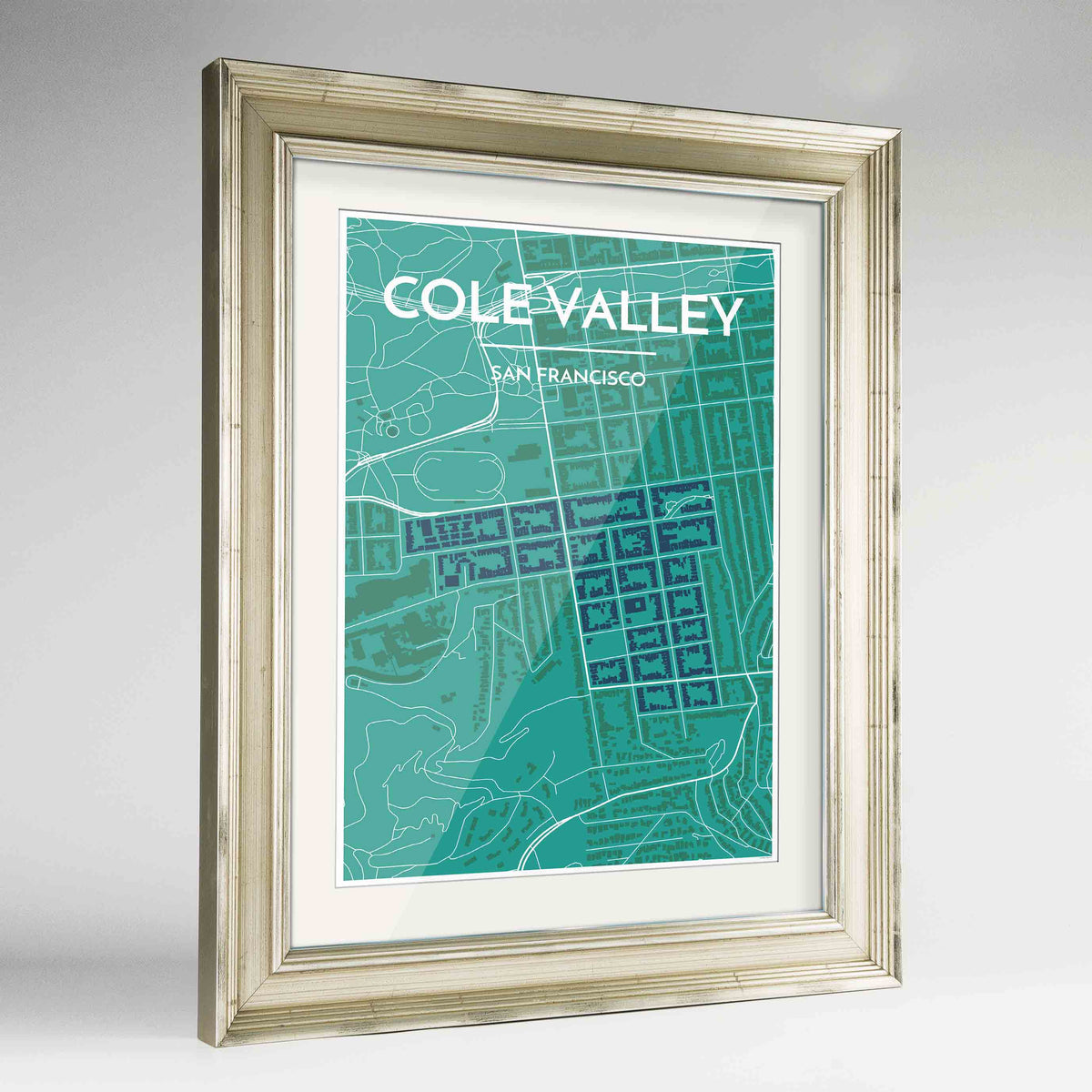 Framed Cole Valley San Francisco Map Art Print 24x36&quot; Champagne frame Point Two Design Group