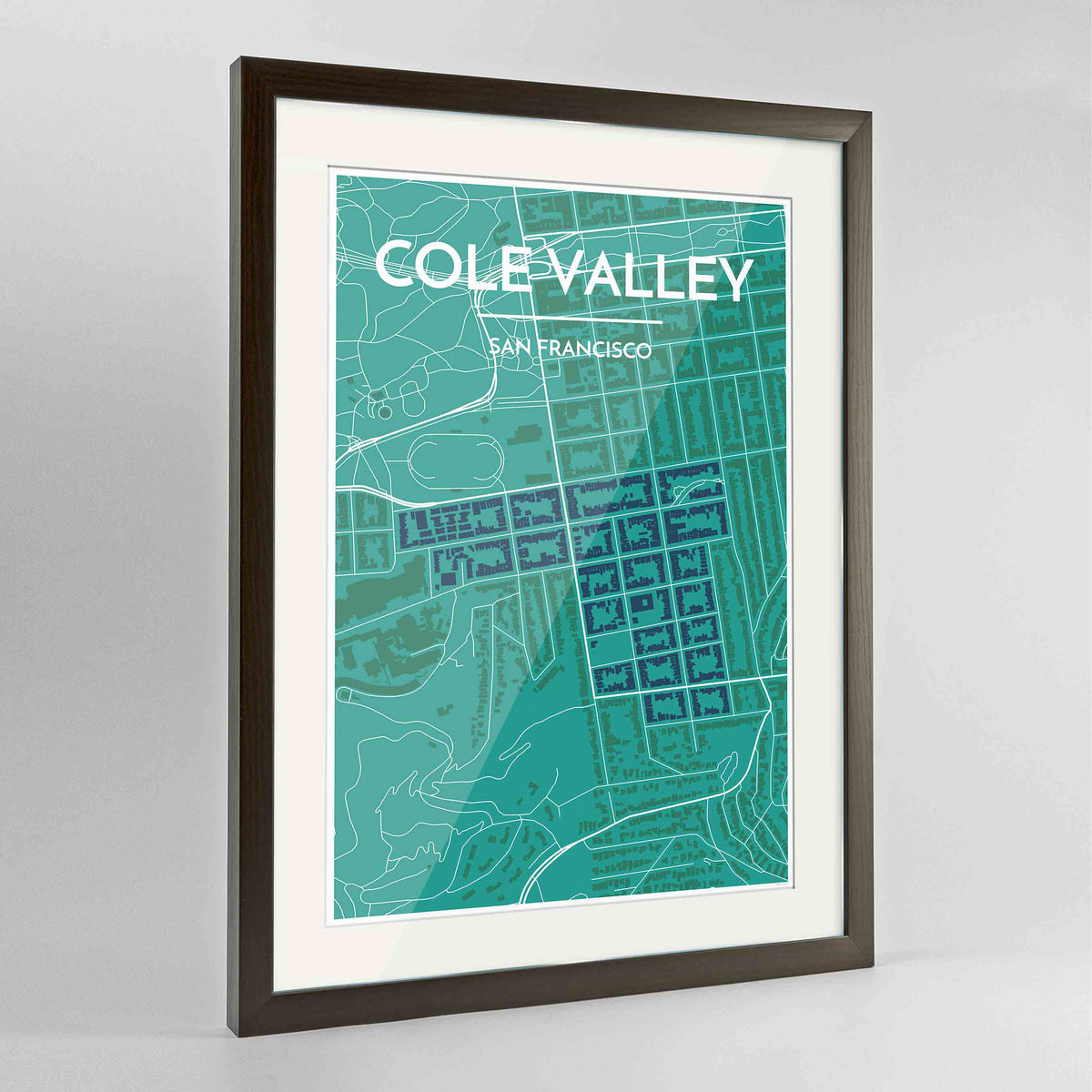 Framed Cole Valley San Francisco Map Art Print 24x36&quot; Contemporary Walnut frame Point Two Design Group