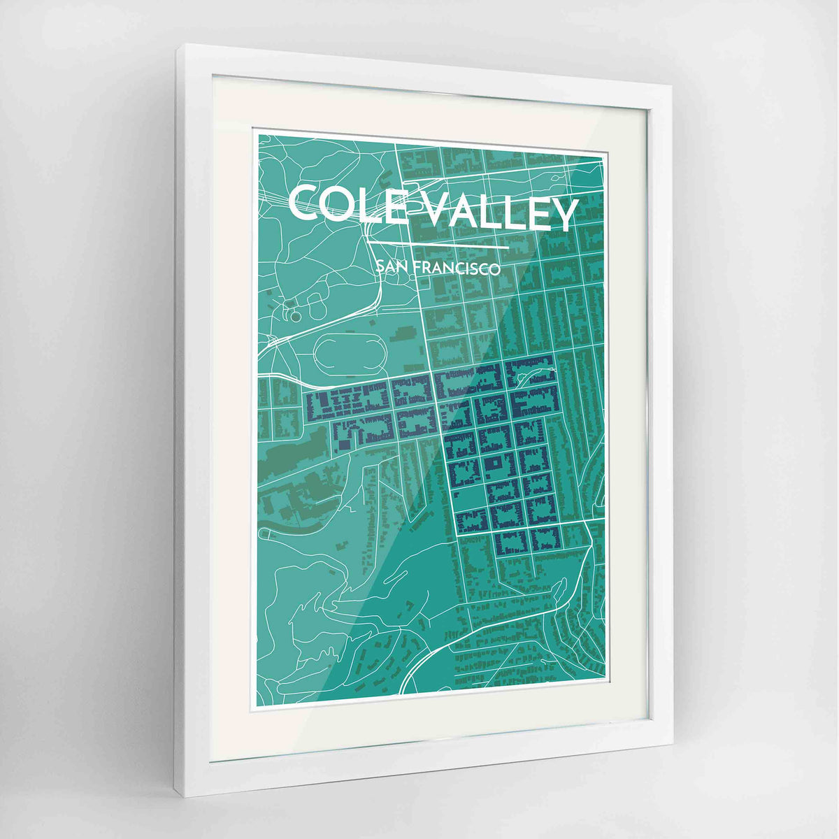 Framed Cole Valley San Francisco Map Art Print 24x36&quot; Contemporary White frame Point Two Design Group