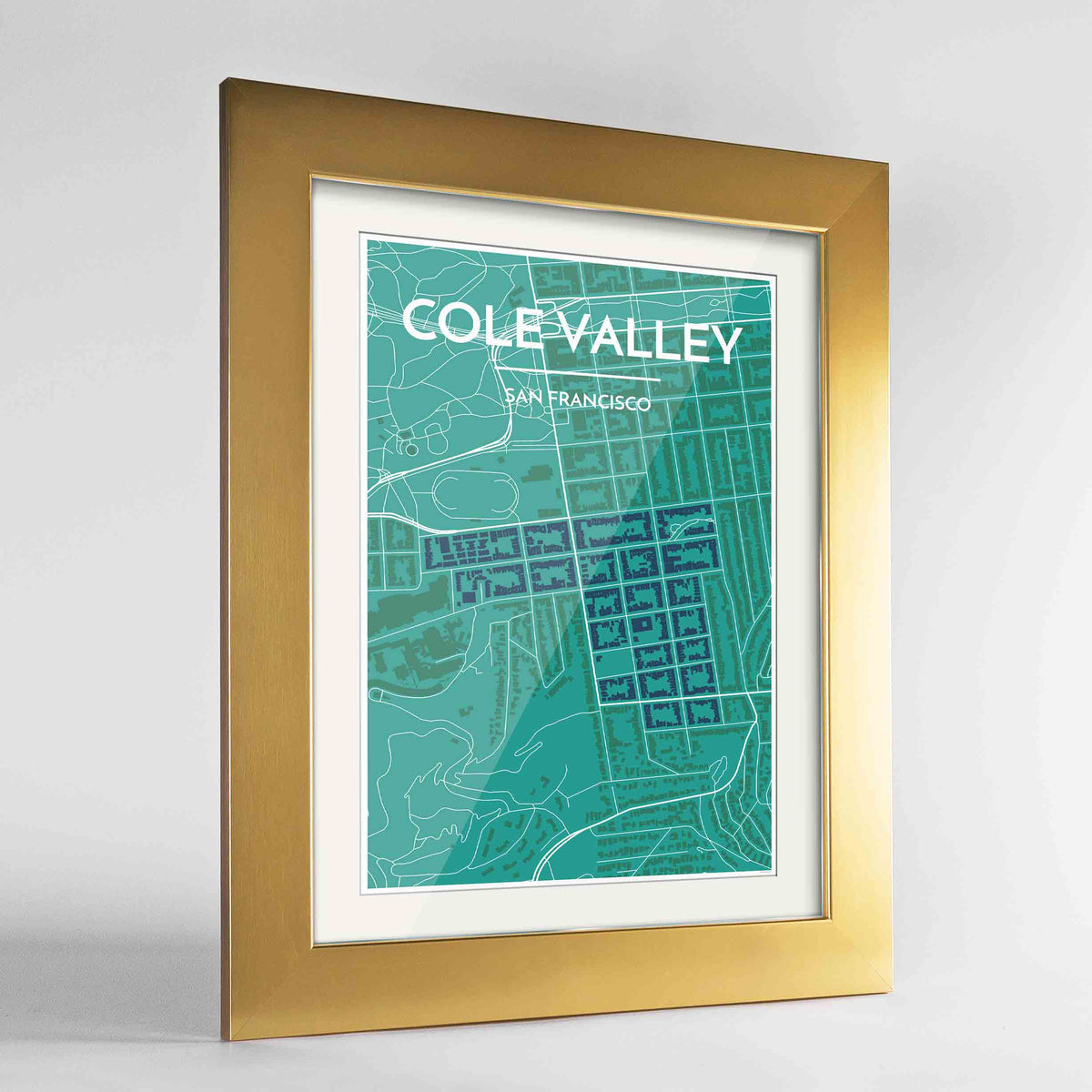 Framed Cole Valley San Francisco Map Art Print 24x36&quot; Gold frame Point Two Design Group