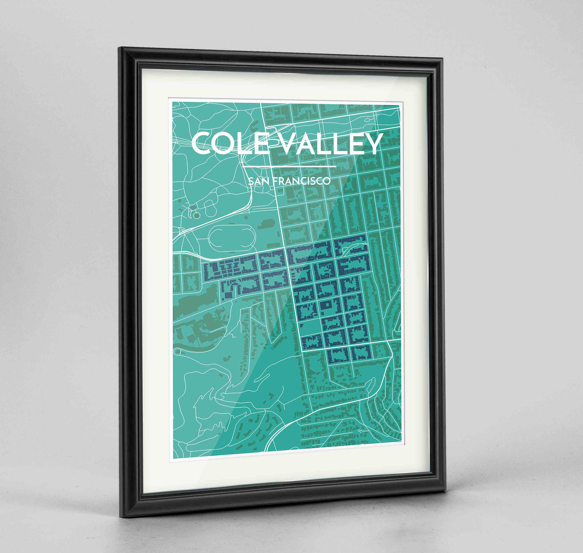 Framed Cole Valley San Francisco Map Art Print 24x36&quot; Traditional Black frame Point Two Design Group